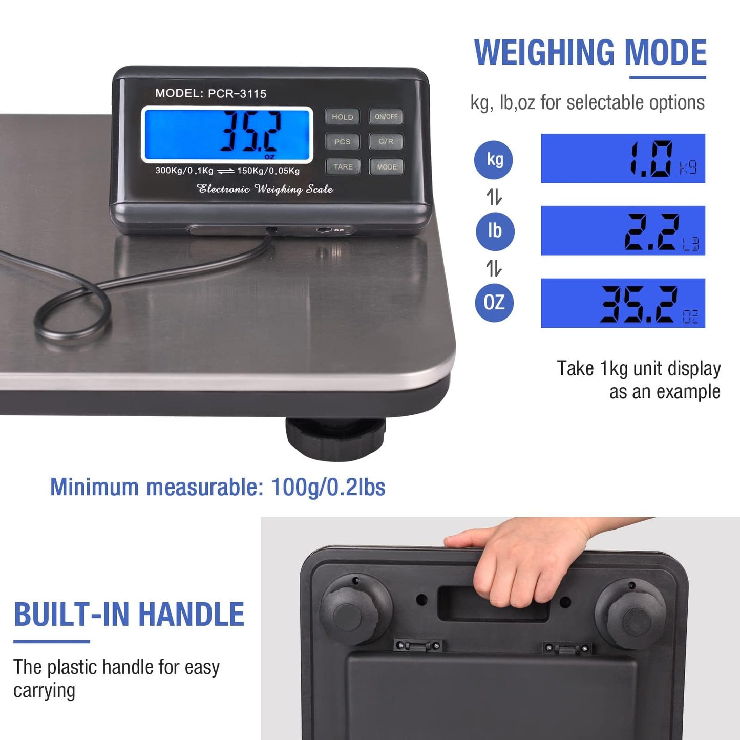 SurmountWay Shipping Scale 660lbs LCD Digital Platform Heavy Duty Portable Stainless Platform for Postal Shipping Scale Industrial Floor Scale W/ 14"X 12"