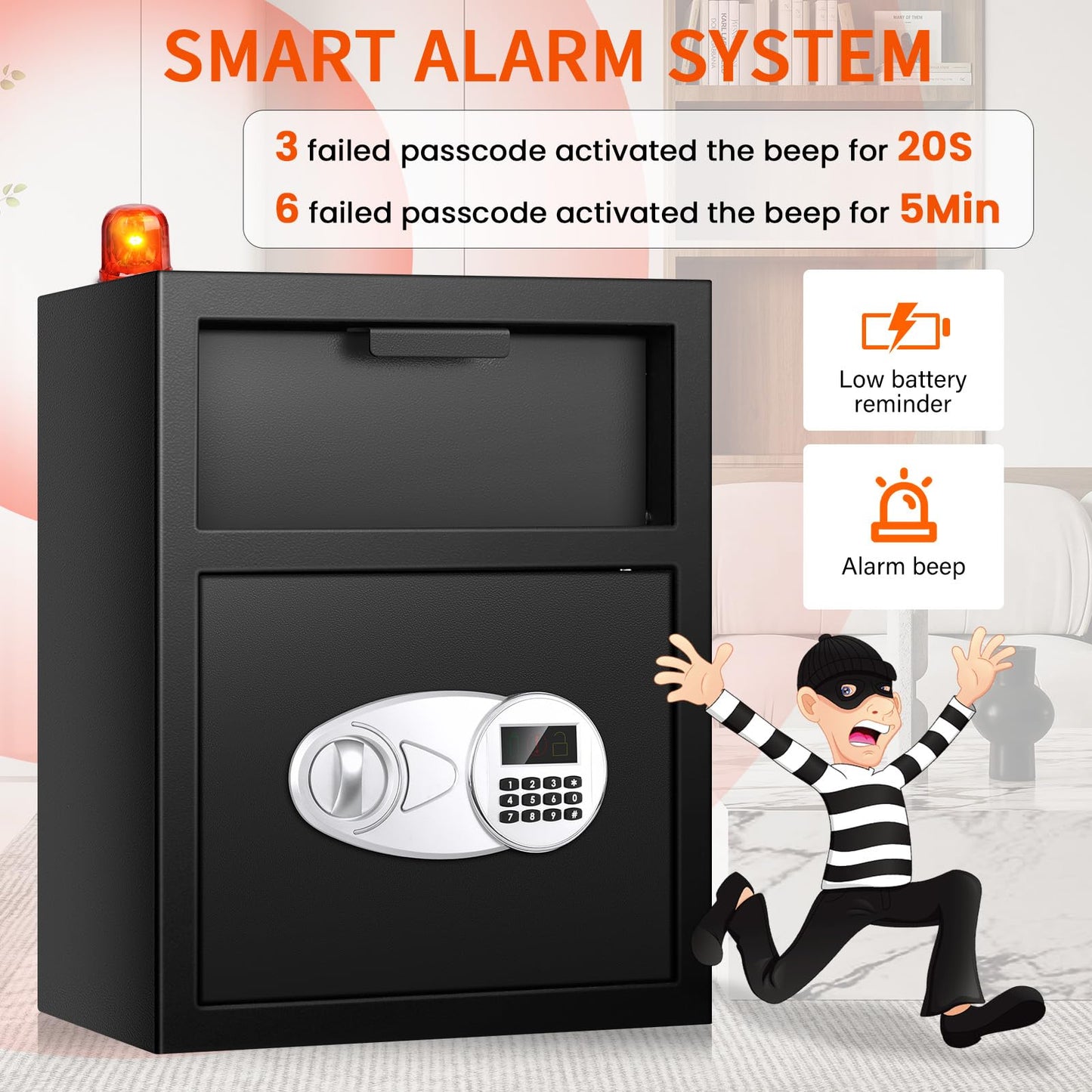 2.2 Cuft Depository Safe for Business with Quick Place Drop Slot, Cash Drop Safes with Digital Combination LCD Display and Anti-Fishing, Security Drop Safe for Cash, Mail, Checks, Document