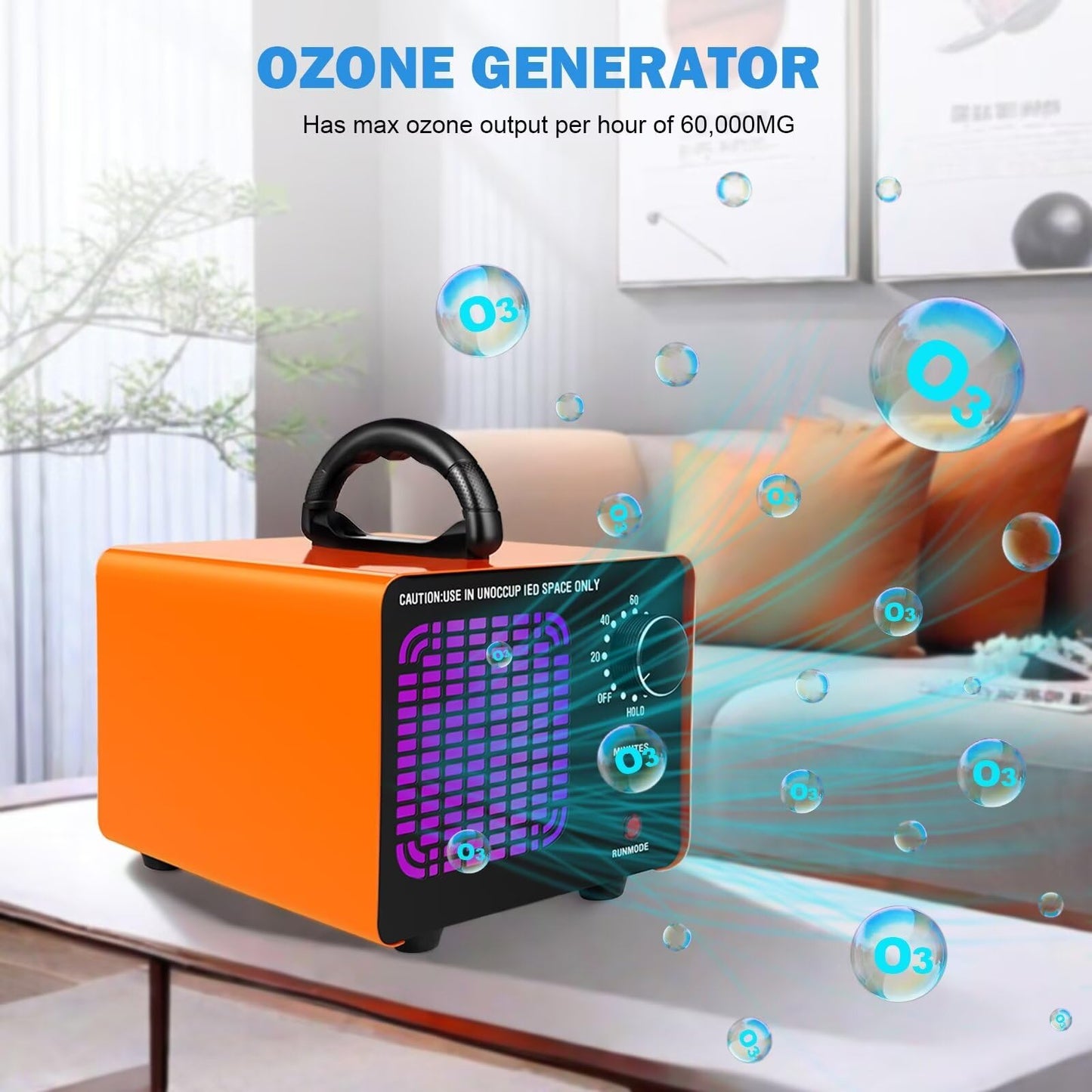 Ozone Generator 60,000mg/h, Ozone Machine Odor Removal Ozone Odor Eliminator Ozonator Air Ionizer Deodorizer for Home/Car/Smoke/Pet Odor