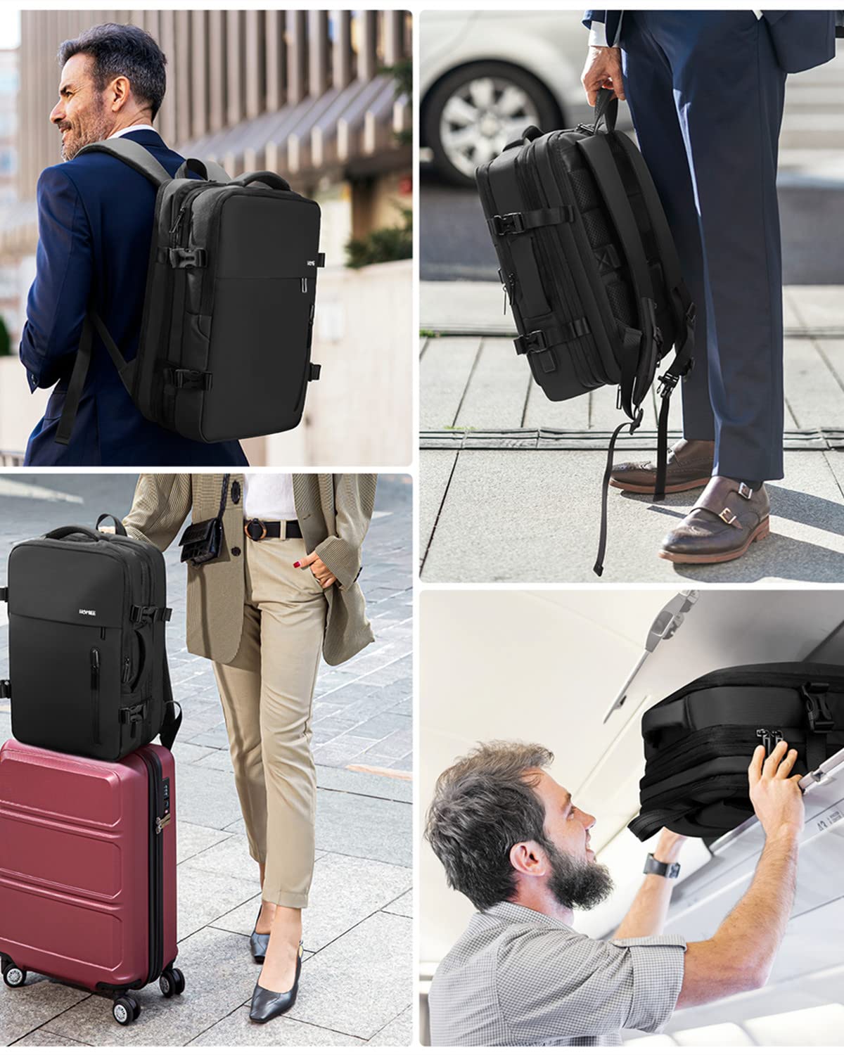 HOMIEE 40L Expandable Carry on Backpack Fit 15.6 Inch Laptop with USB Charging Port for Business Weekender, TSA Approved Personal Item Travel Backpack Waterproof Luggage Suitcase