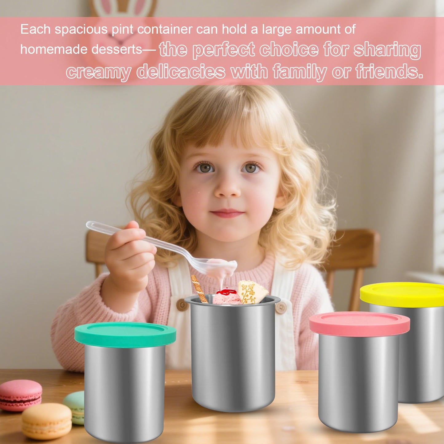 jjxeqo Stainless Steel Fit for ninja Creami Deluxe Containersā 4 Pack, Compatible with Ninja Creami CN501CO,NC501, NC500 Delux XL Series, Silicone Lids, BPA-Free, Dishwasher Safe, 5 Years Warranty