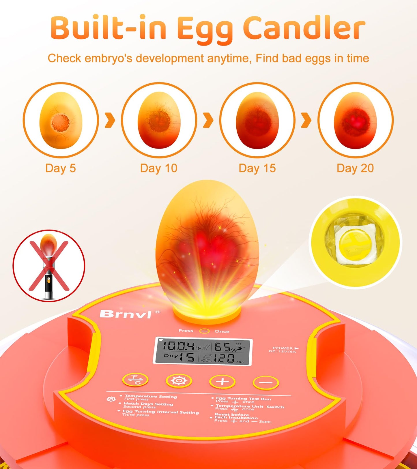 18 Egg Incubator with Automatic Egg Turning, Digital Temperature Humidity Control, Incubator for Hatching Eggs, 360° View Candler, Chicken, Quail, Duck, Goose, Turkey Incubator for Home & Farm
