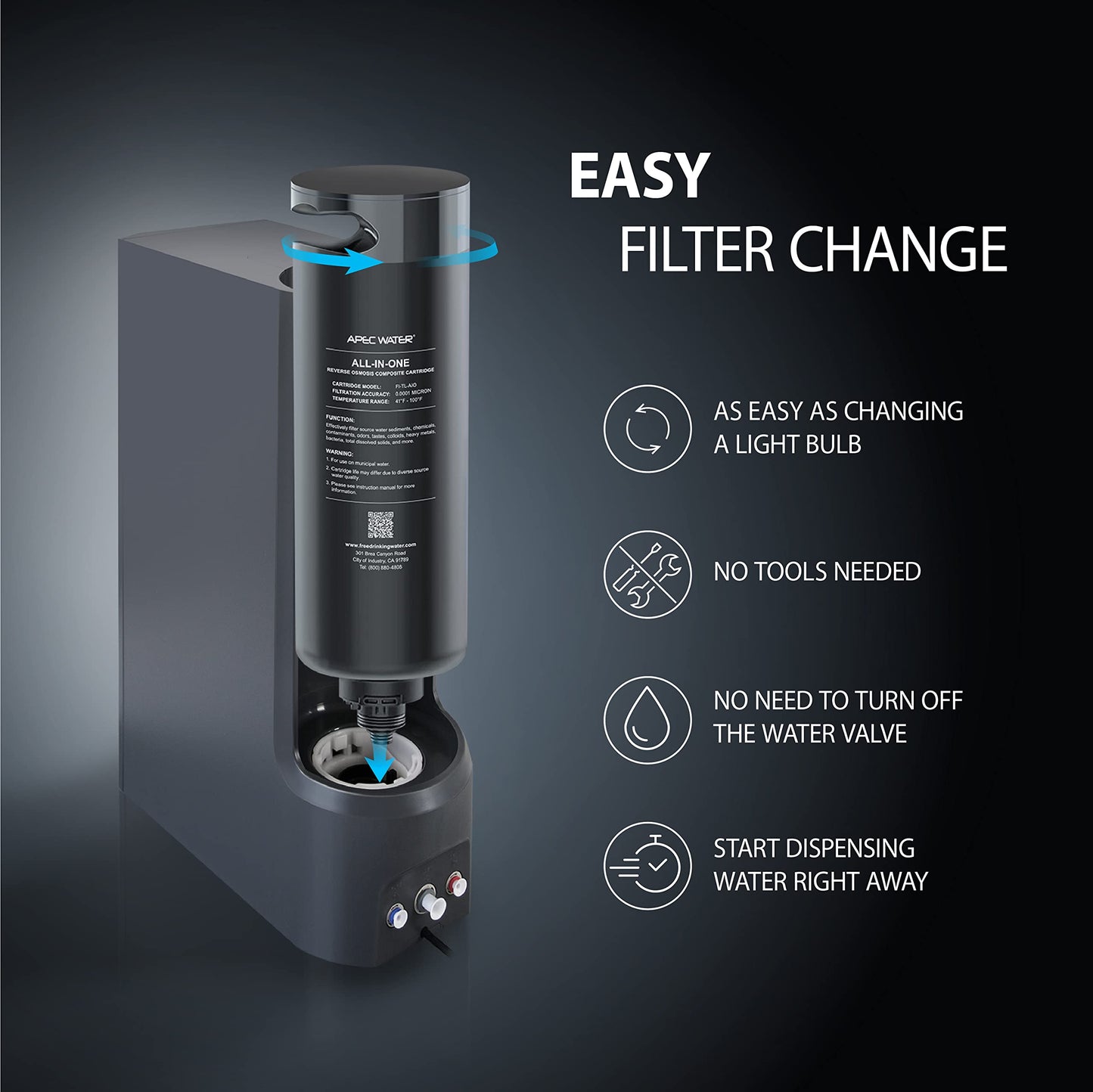 APEC WATER ROTL-AIO Replacement Filter Cartridge – 600 GPD Reverse Osmosis Filter, All in One, Removes 99% of impurities (FI-TL-AIO)