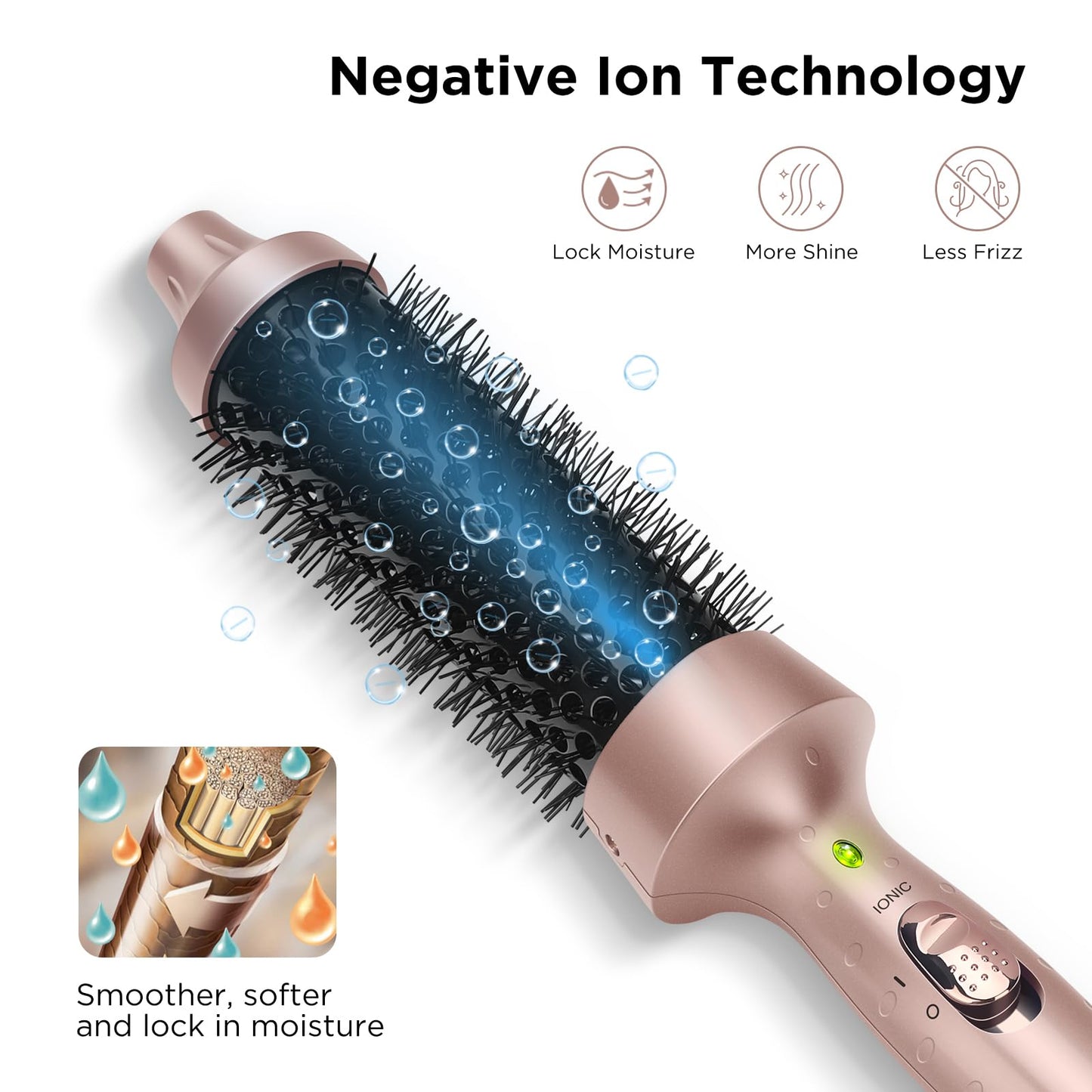 Aima Beauty Heated Round Brush, 1.3"/35mm Ionic Straightening Brush, Hair Curling Iron Brush Create Smooth & Shiny Loose Curls, Fast Heating Thermal Brush, Dual Voltage, 60Mins Auto Shut Off, Gold