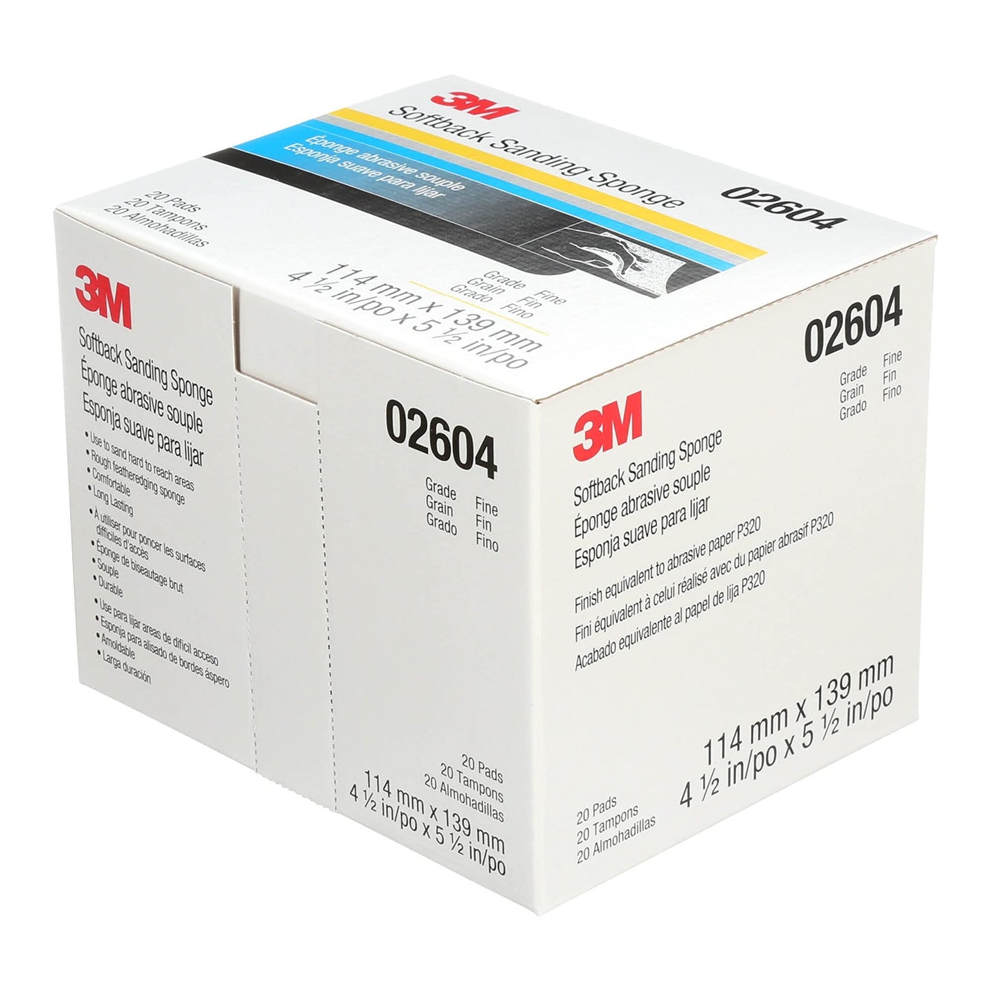 3M Softback Sanding Sponge, 02604, 4 1/2 in x 5 1/2 in (115mm x 140mm), Fine, 20 sponges per pack