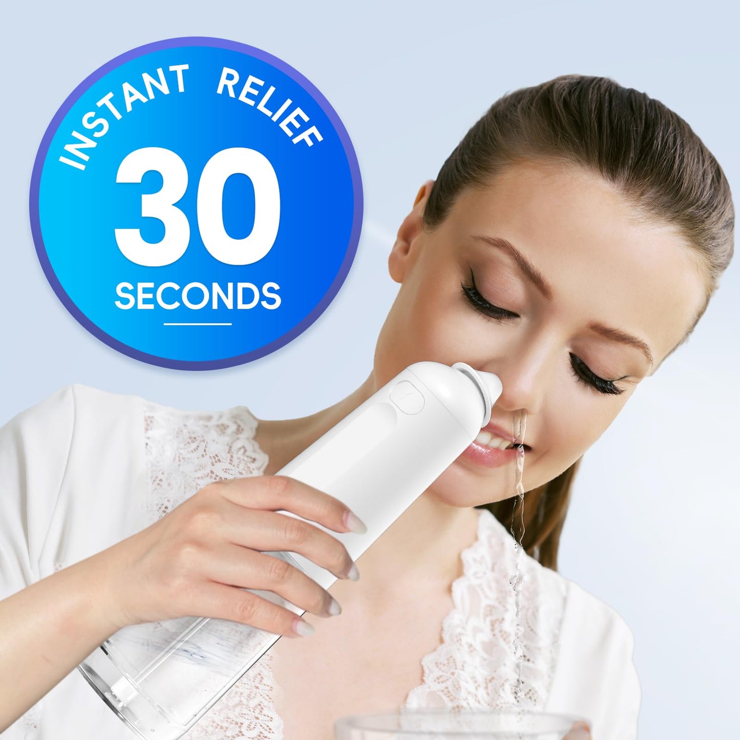 Medcodes Nasal Irrigation System, Cordless Pulsating Sinus Rinse Bottle, Nasal Rinse Machine for Sinus Relief & Nasal Care, Electric Neti Pot Nose Cleaner with 30 Salt Pods Nasal Wash Kit