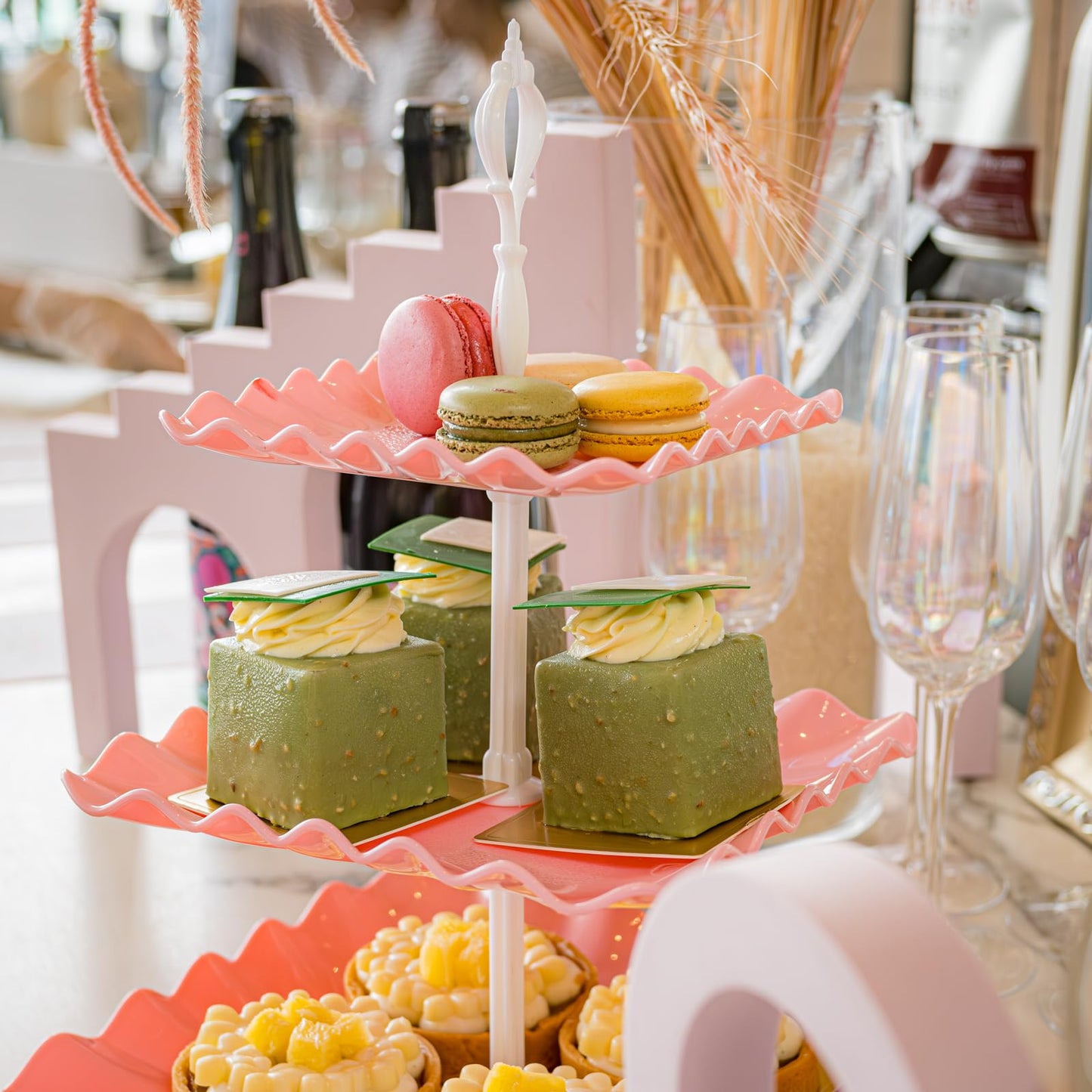 15 PCS Dessert Table Display Set Pink Cupcake Stand,3 Tiered Tray Stand Cup Cake Tower Holder, Cake Stand Serving Trays Dessert Display Stands for Tea Party Wedding Baby Shower Girl-Pink