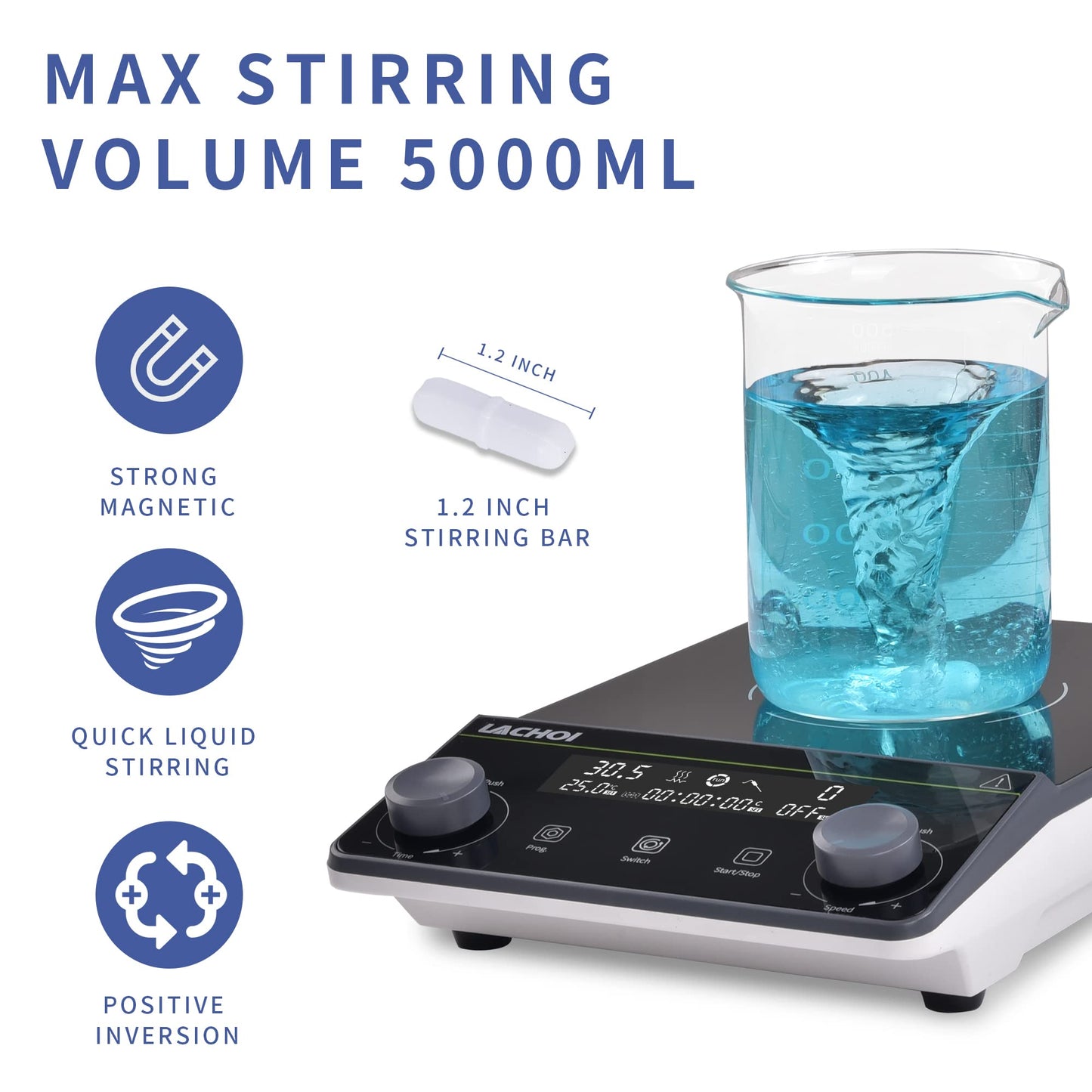 LACHOI Magnetic Stirrer 5.9 inch Magnetic Stir Plate with stir bar LCD Display 100-1600RPM Max Stirring Capacity 5000ml Digital Magnetic Stir Plate Magnetic Mixer Lab Stirrers(No Heating)