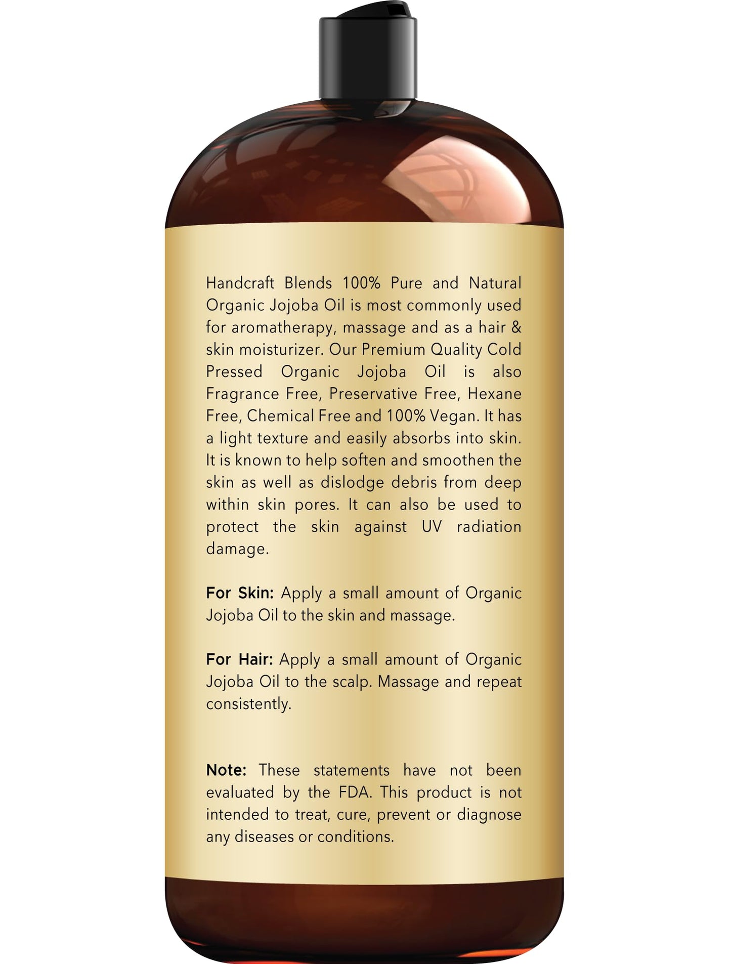 Handcraft Blends USDA Organic Jojoba Oil - Cold-Pressed 28 Fl Oz - 100% Pure and Natural - Premium Grade Carrier Oil for Skin and Hair - Hair and Body - Massage - Hexane-Free