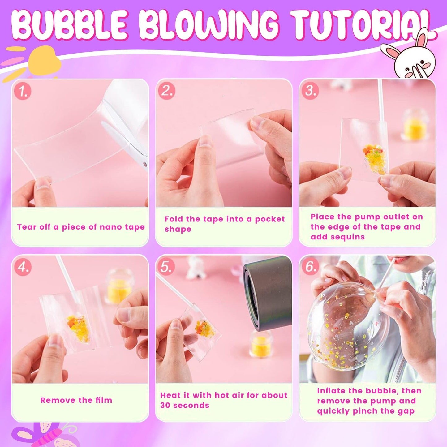 Jimcii Nano Tape Bubble Kit with Purple Box, Squishy Making Maker Kit, Nano Tape Bubbles