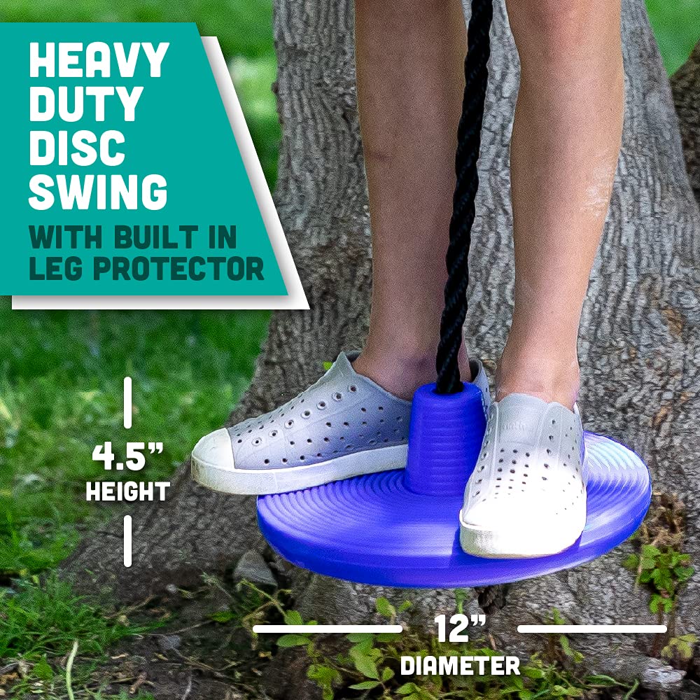 Squirrel Products Heavy Duty Plastic Tree Swing - Disc Rope Swing with Leg Protectors - Additions & Replacements - Outdoor Play Equipment - Blue