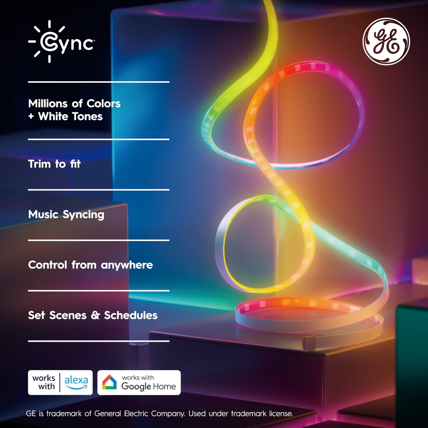 Cync GE Dynamic Effects Smart LED Light Strip with Music Sync, Color Changing WiFi Lights, Indoor Light Strip, Compatible with Alexa and Google Home, 32ft and Power Supply
