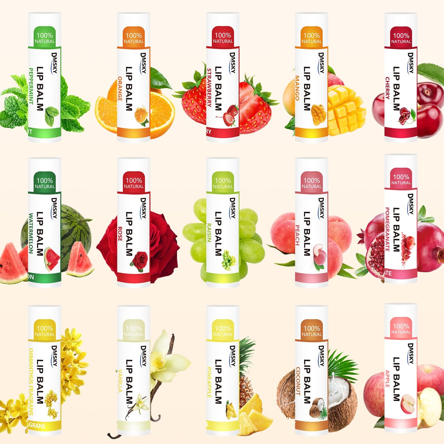 DMSKY 240 Pack Lip Balm, Natural Lip Balm Bulk with Vitamin E and Coconut Oil, Moisturizing Lip Balm for Chapped Lips, Bulk Lip Balm for Women-15 Flavors