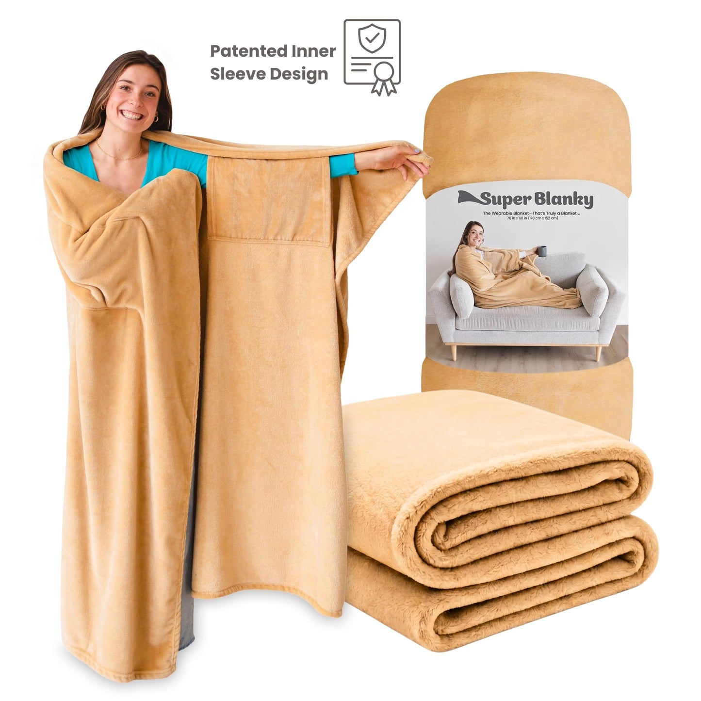 Super Blanky Wearable Blankets for Women, Comfy Wearable Blanket Men, Cozy Gifts for Women, Dorm Room Essentials, Graduation Gift for Her Girlfriend, Gifts for Wife Birthday Gift Ideas, Beige