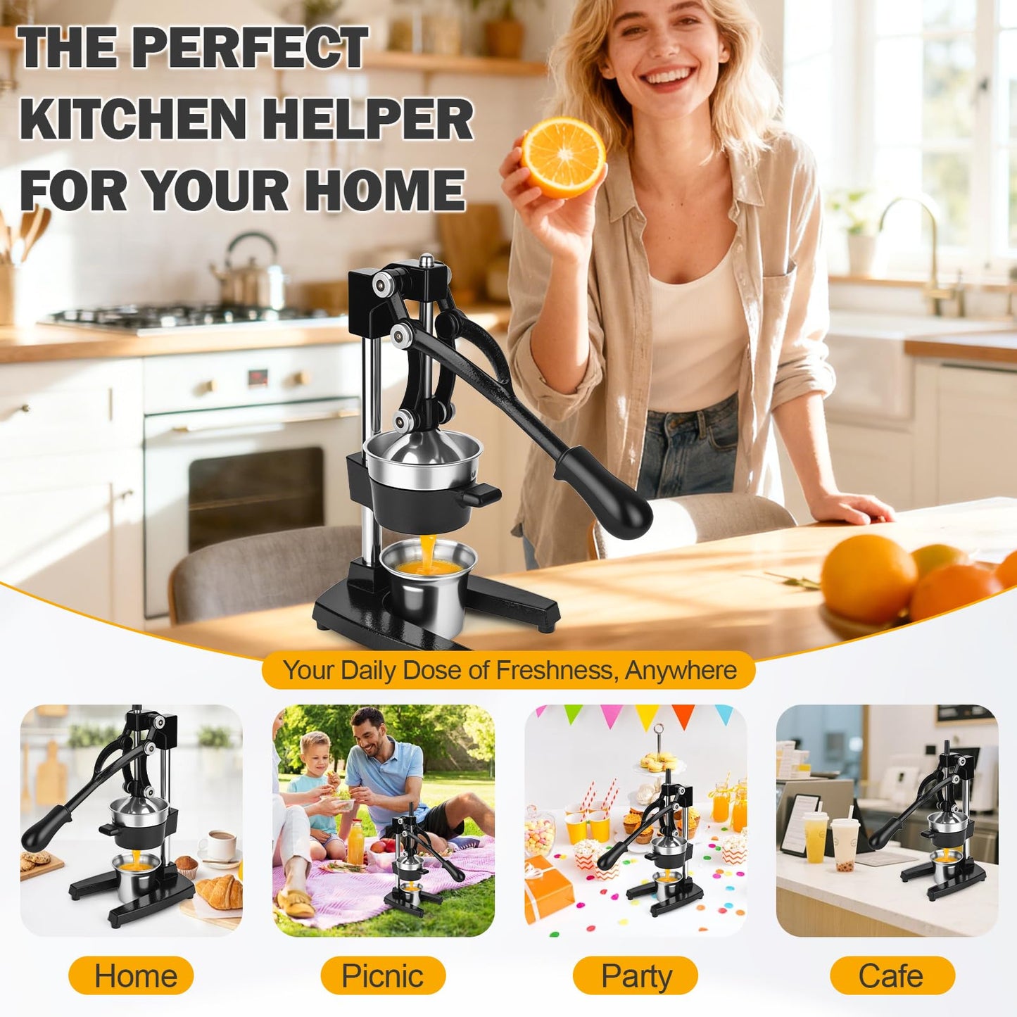 YDXHXH Lemon Squeezer Manual Citrus Juicer Press, Heavy Duty Cast Iron Orange Juicer with Stainless Steel Cone, Commercial Lever Juice Press for Lemon, Lime & Citrus Fruits, Easy to Clean
