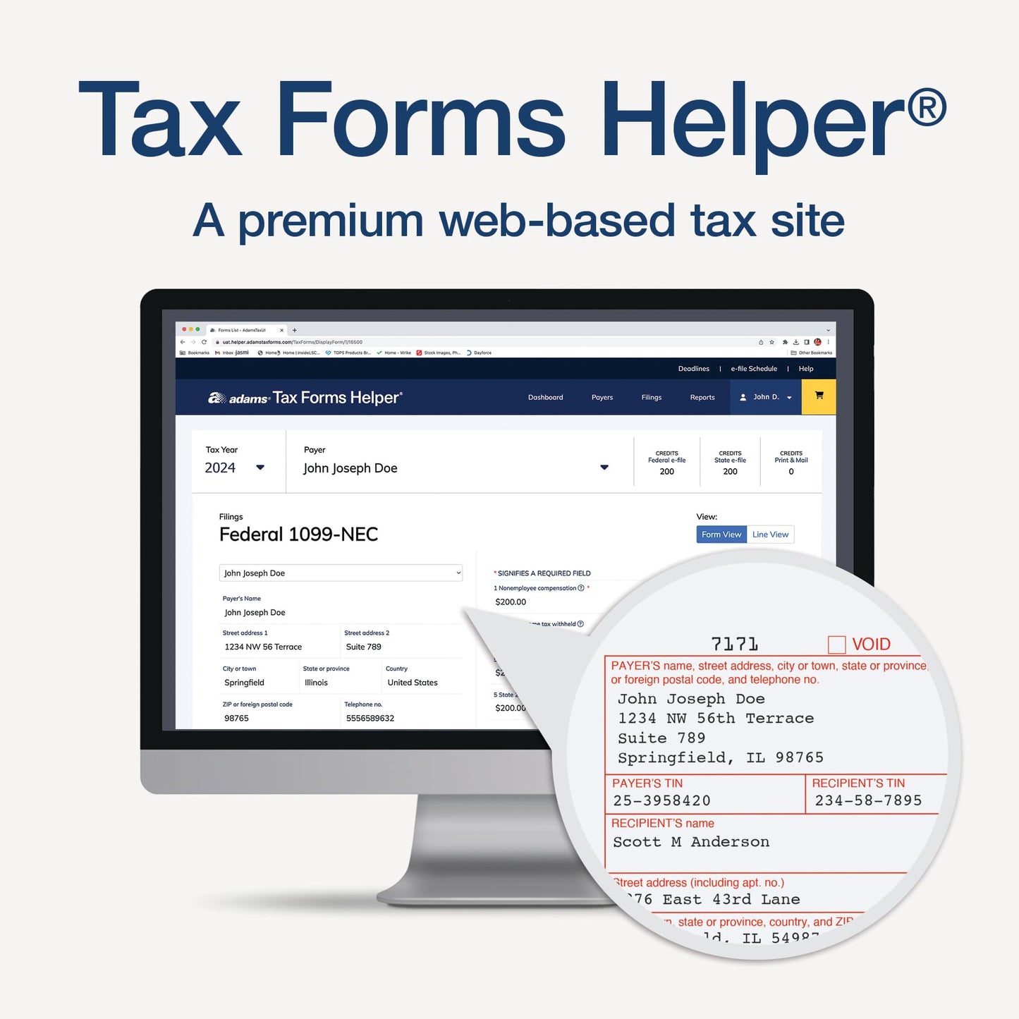 Adams 2024 1099 NEC Tax Forms Kit for 50 Recipients, 3-Part 1099 Forms, 6 1096 Forms, Self Seal Envelopes, Access to Adams Tax Forms Helper (1009315)