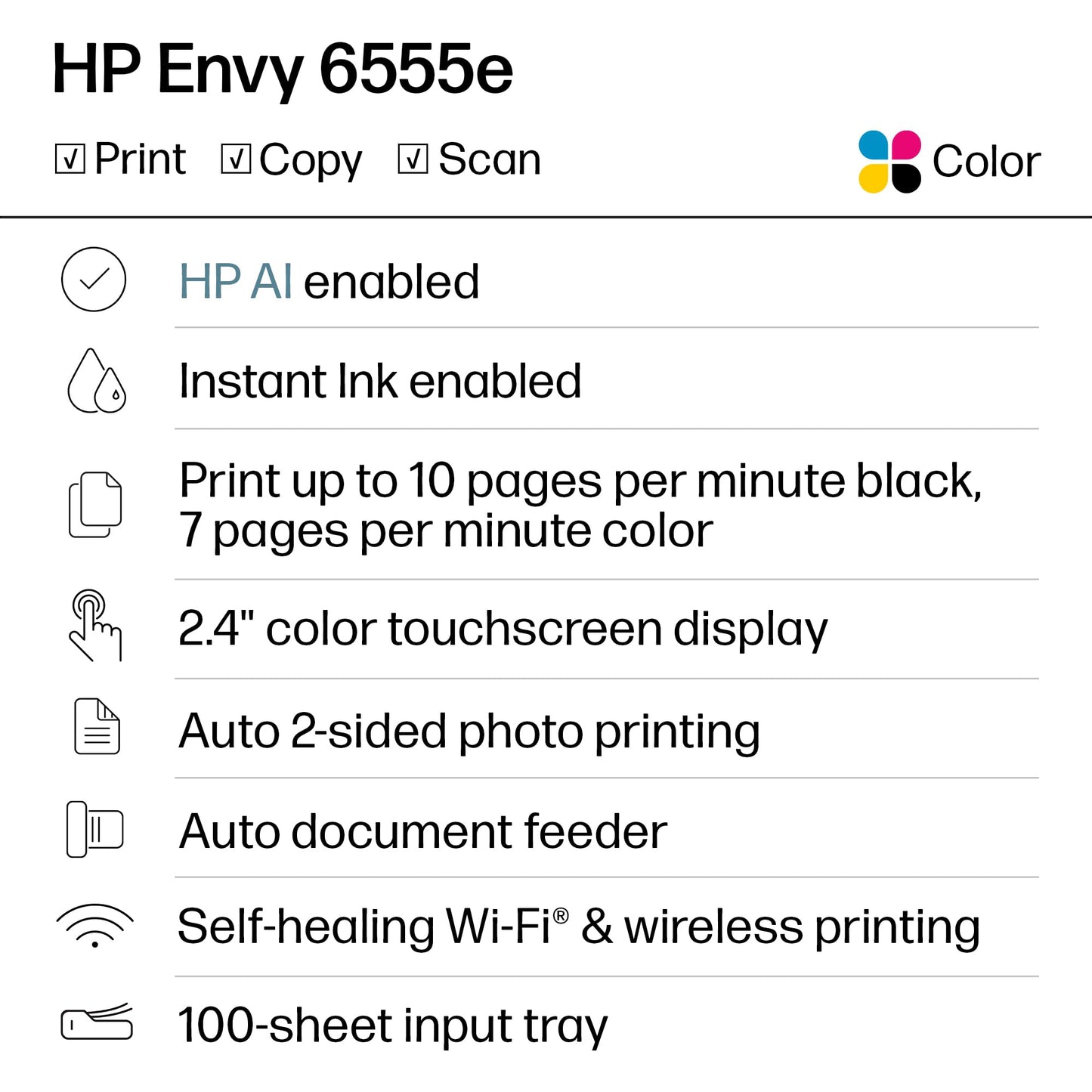 HP Envy 6555e Wireless All-in-One Color Inkjet Printer, Portobello, Print, scan, copy, Duplex printing Best-for-home, 3 month Instant Ink trial included, AI-enabled (714N5A)