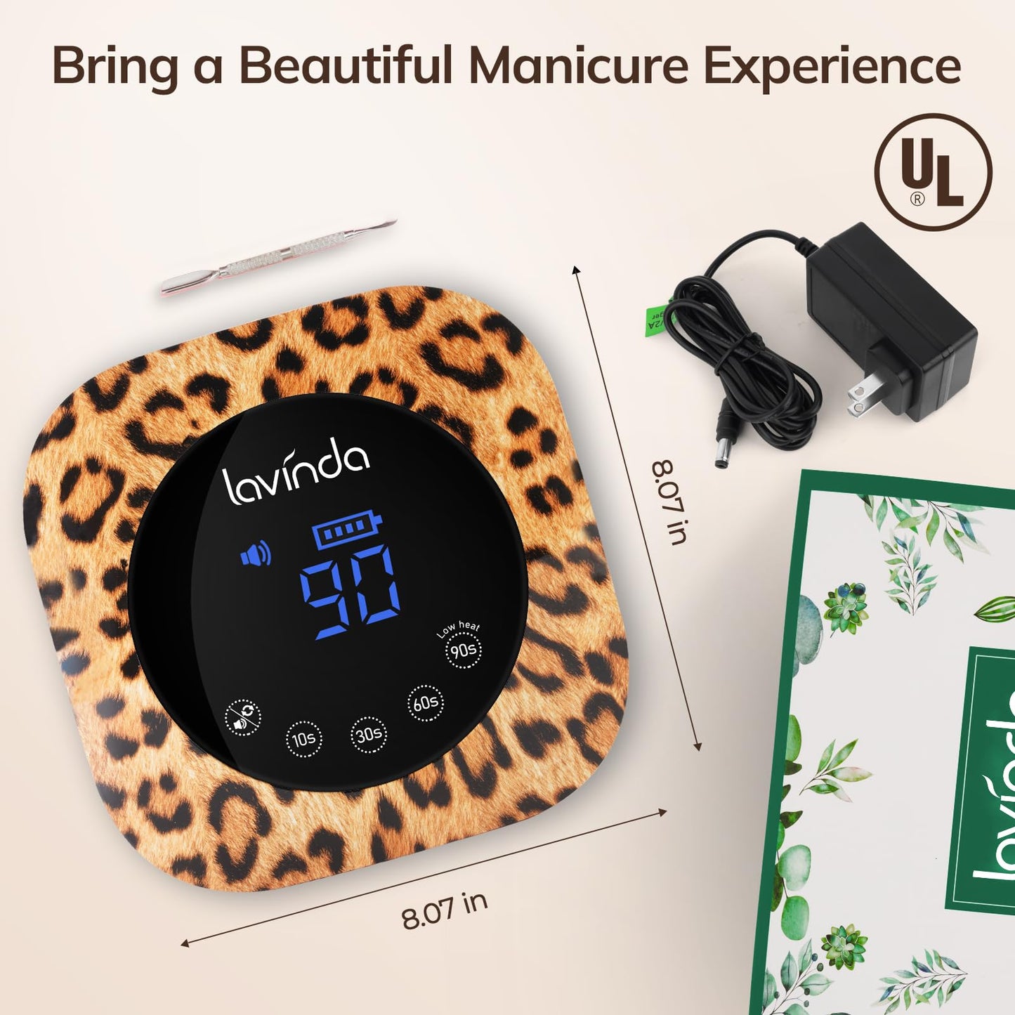Lavinda UV LED Nail Lamp UV Light for Gel Nails 54W Cordless Rechargeable Nail UV Lamp Nail Light with 4 Timer, 2X Faster Professional Nail Polish Curing Lamp Nail Dryer for Salon Use-Leopard