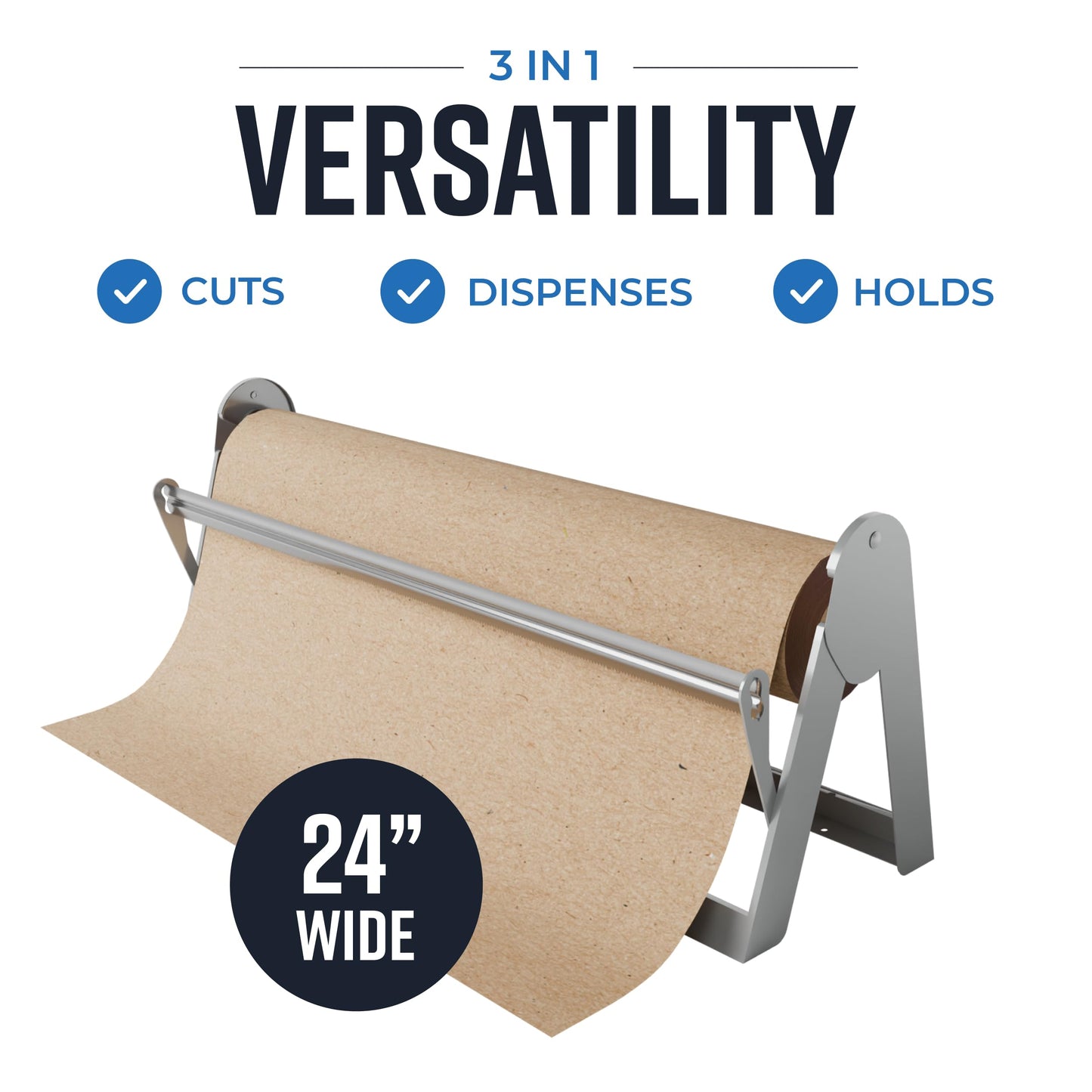 Bryco Goods 24 Inch Paper Roll Dispenser and Cutter, Wall Mountable & Non-Slip Tabletop, Heavy-Duty Steel Frame – Kraft, Butcher, Freezer, Wrapping Paper Holder – for Home, Office, Craft Projects