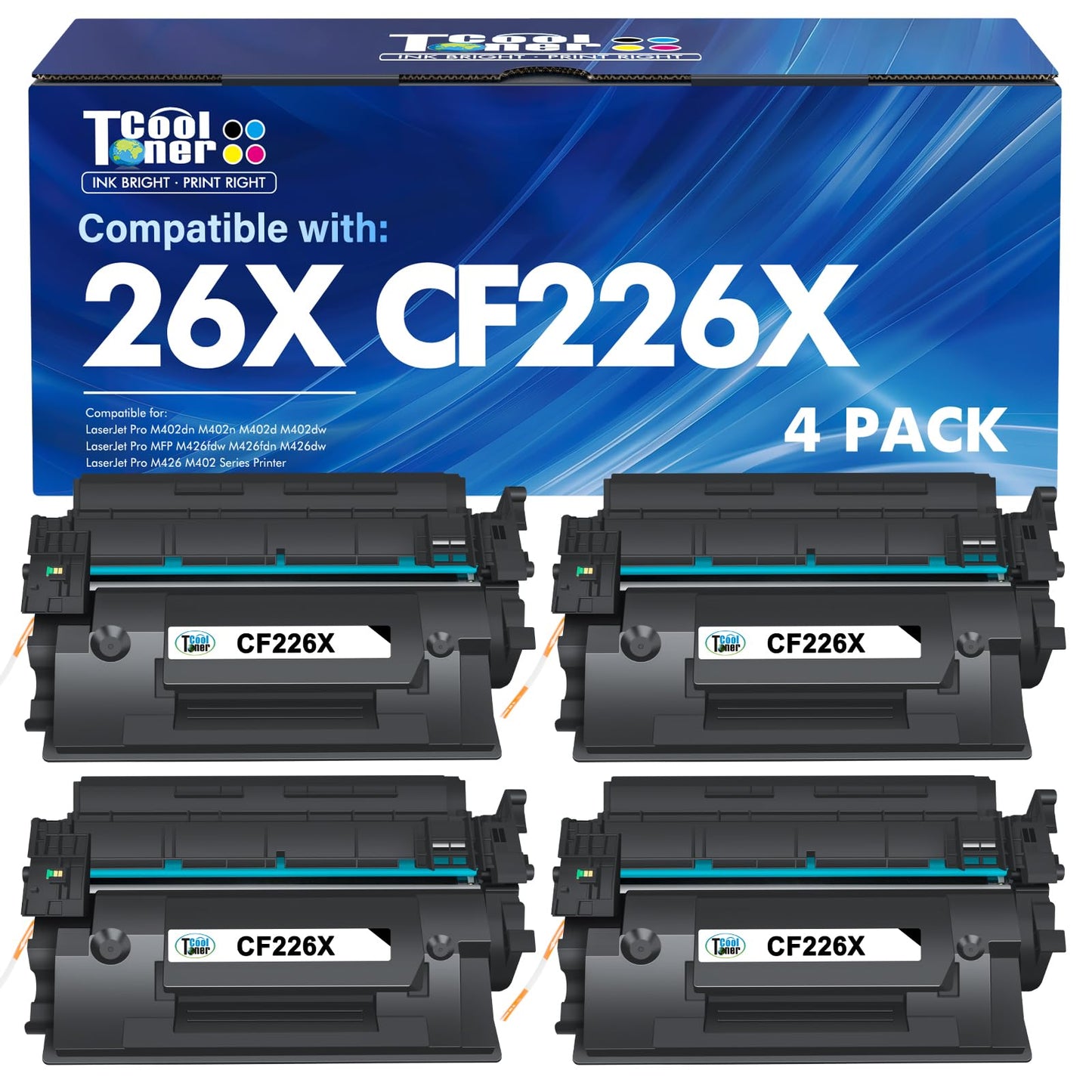 26X CF226X Toner Cartridge for HP LaserJet M402n M426fdw Black High Yield Compatible for HP 26A CF226A Pro M402n MFP M426fdw M402dn M402dne M402 M402dw M426fdn M426 M426dw Printer Ink 4 Pack