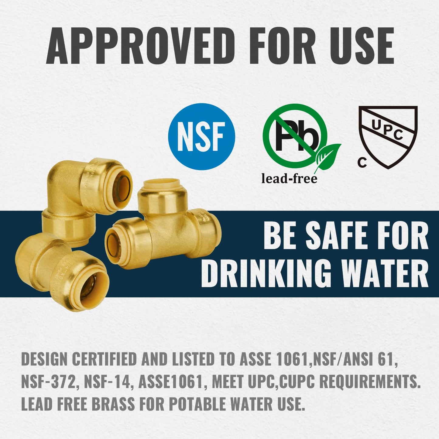 SUNGATOR Push Pex Fittings 3/4 Inch, 5 Each Coupling and Elbow, Tee (2 PCS), No Lead Brass Push-to-Connect Plumbing Fittings for Pex Pipe, Copper, CPVC, with 1 Disconnect Clip, Pack of 12