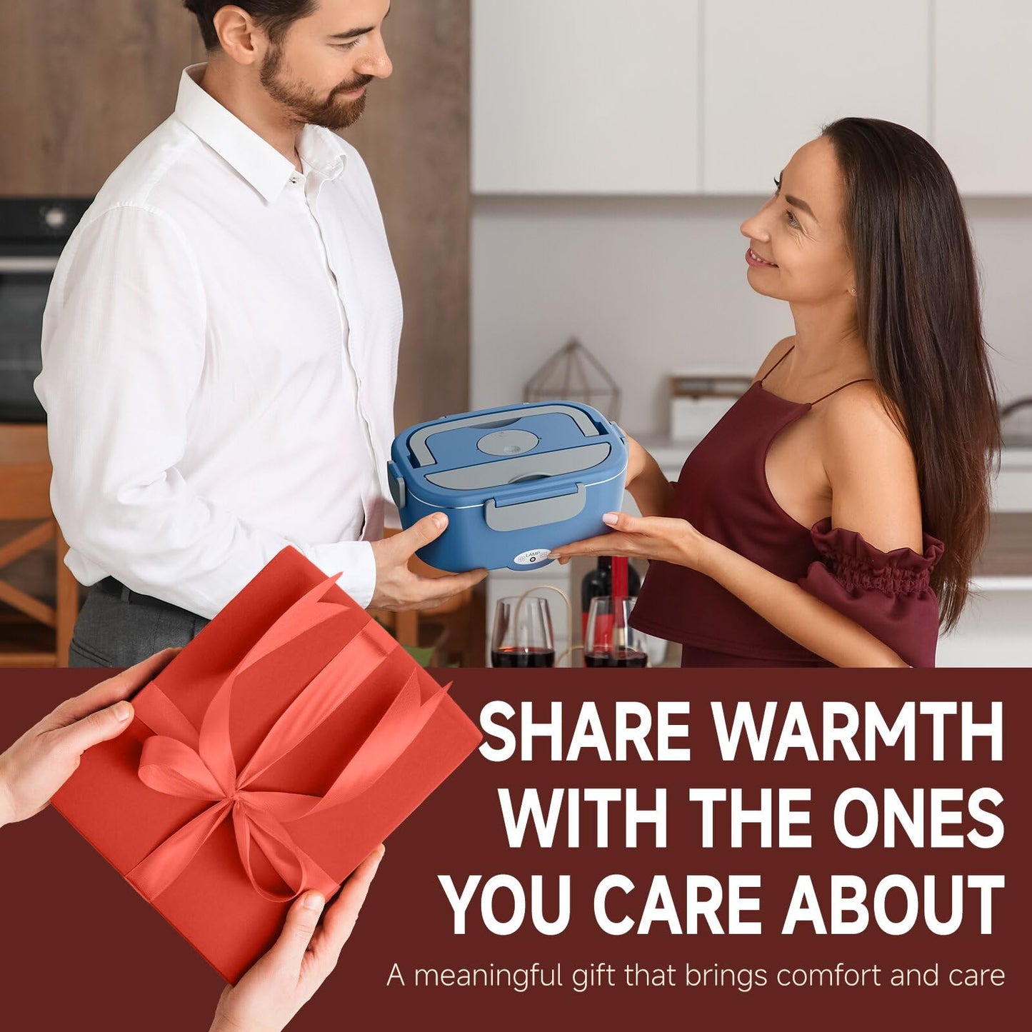 Sitlais Electric Lunch Box for Adults - Fast Heating Portable Food Warmer with 2 of 53oz 304 Stainless Steel Containers 12V/24V/110V Heated Lunch Box for Men&Women Work Office Truck Travel lonchera