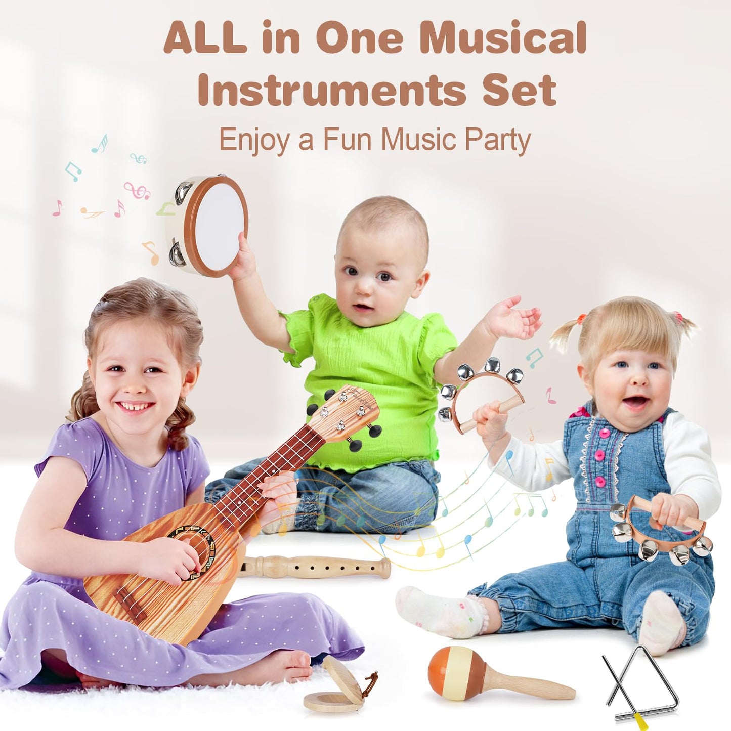Kids Guitar Toys for 2 Year Old Boy Gifts, Musical Instruments for Toddler 1-3, Christmas Birthday Gifts for 3 4 Year Old Girls Montessori, Band Sets with Ukulele/Tambourine/Flute Toys for Kids 3-5