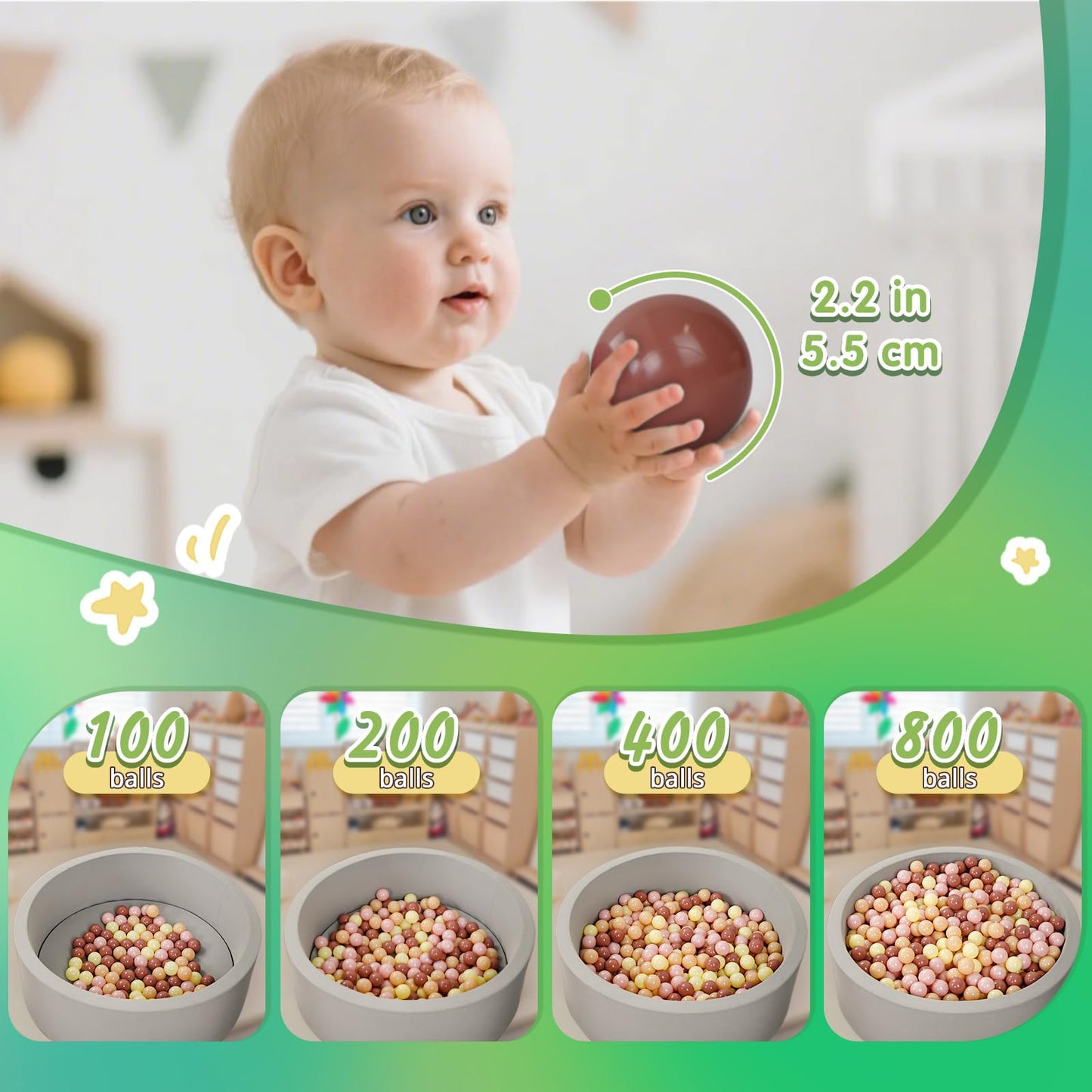 TRENDPLAY Plastic Balls for Ball Pits - Pack of 100 Hollow Balls- Safe and Exciting Playtime - Perfect for Toddler Baby Pools,Party,Festival Decoration, Pink+Beige+ Pearl White