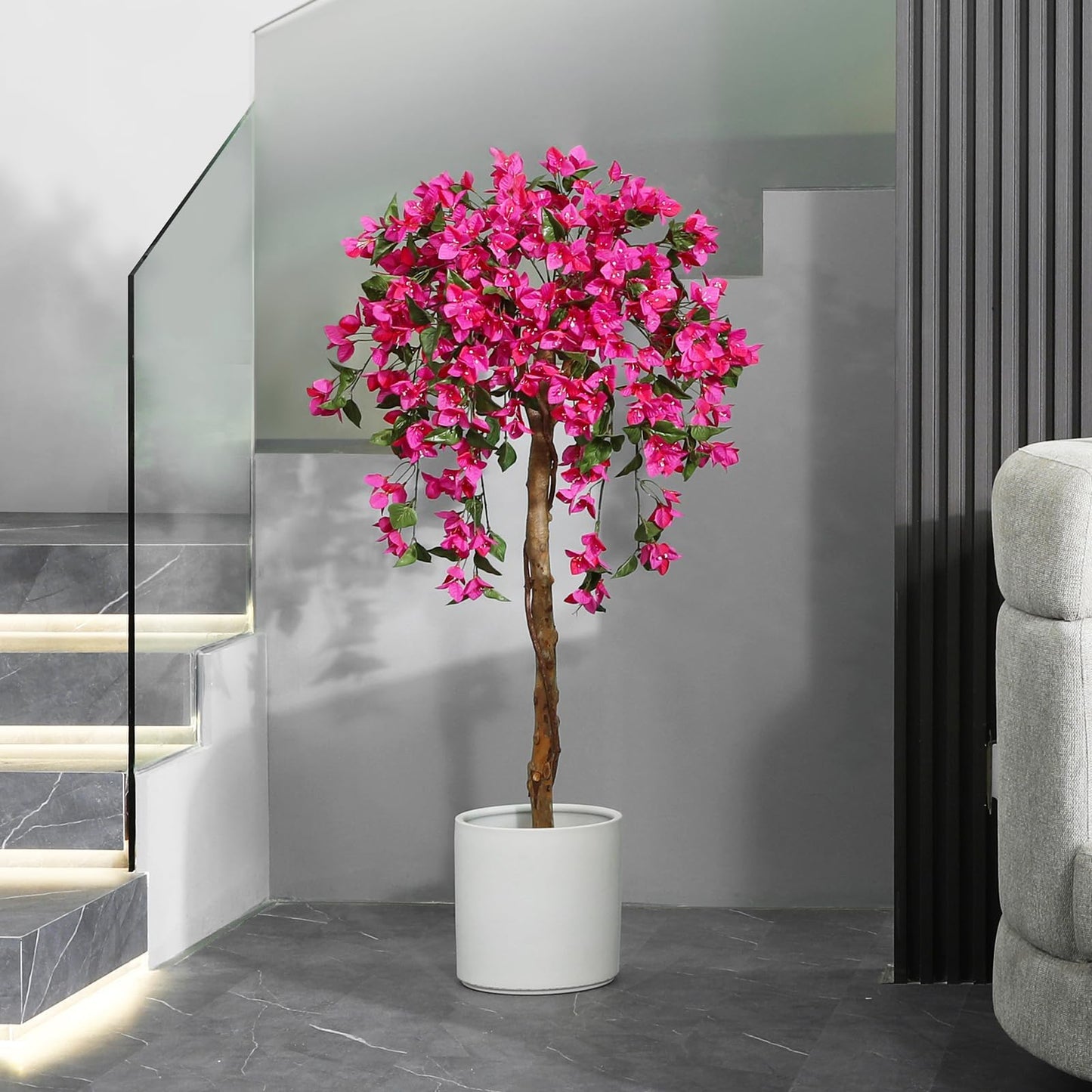 Laiwot 4FT Artificial Tree Tall Potted Fake Bougainvillea Trees for Outdoor Indoor Office Wedding Home Decor Lifelike Faux Plants with Wood Trunk and Pink Flowers