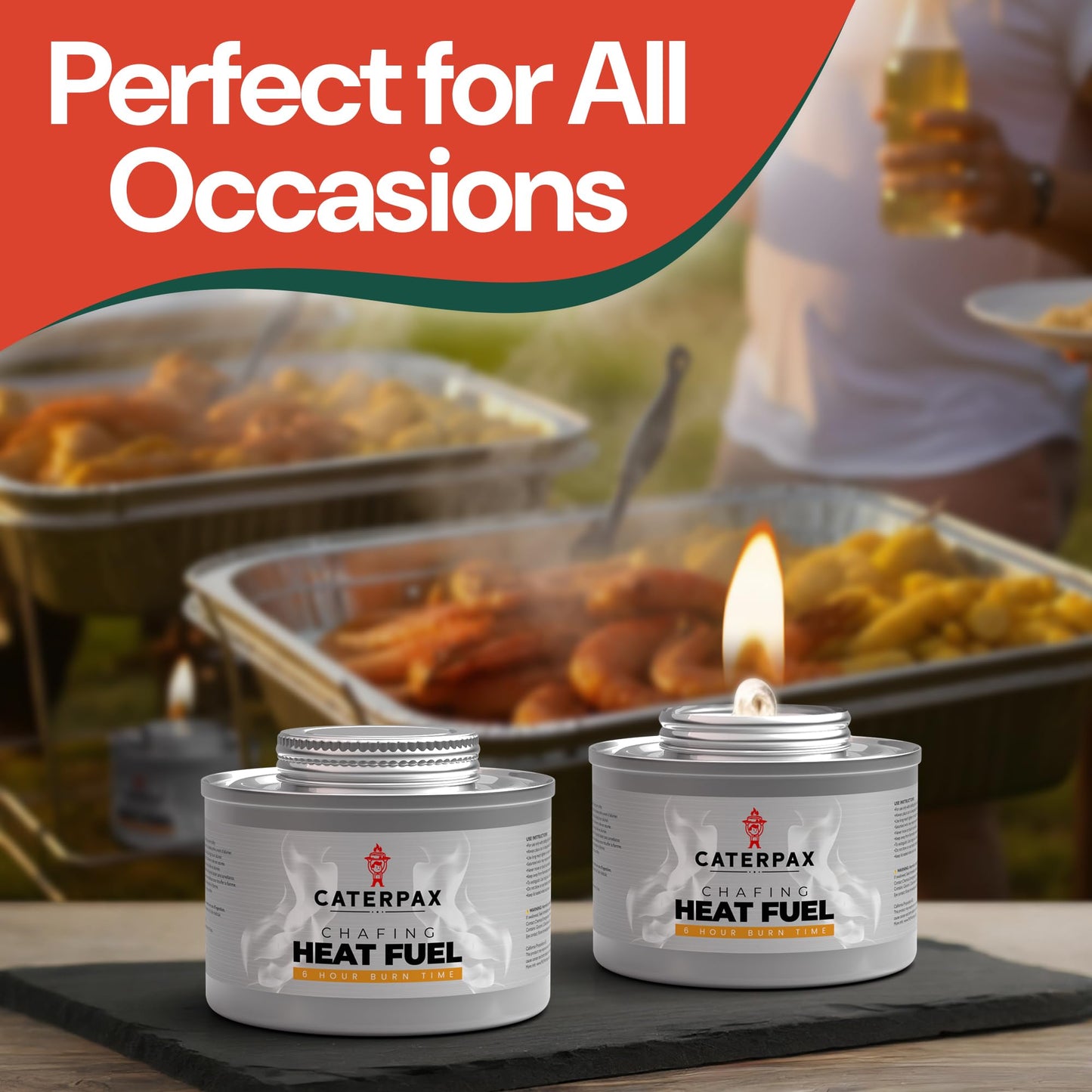 Caterpax - 24 Pack - 6 Hour Chafing Fuel Cans for Food Warmers & Chafing Buffet Trays – Odorless, Smokeless, Long Burn Wick, Easy Lighting, Liquid Fuel, Indoor Safe Buffet Fuel