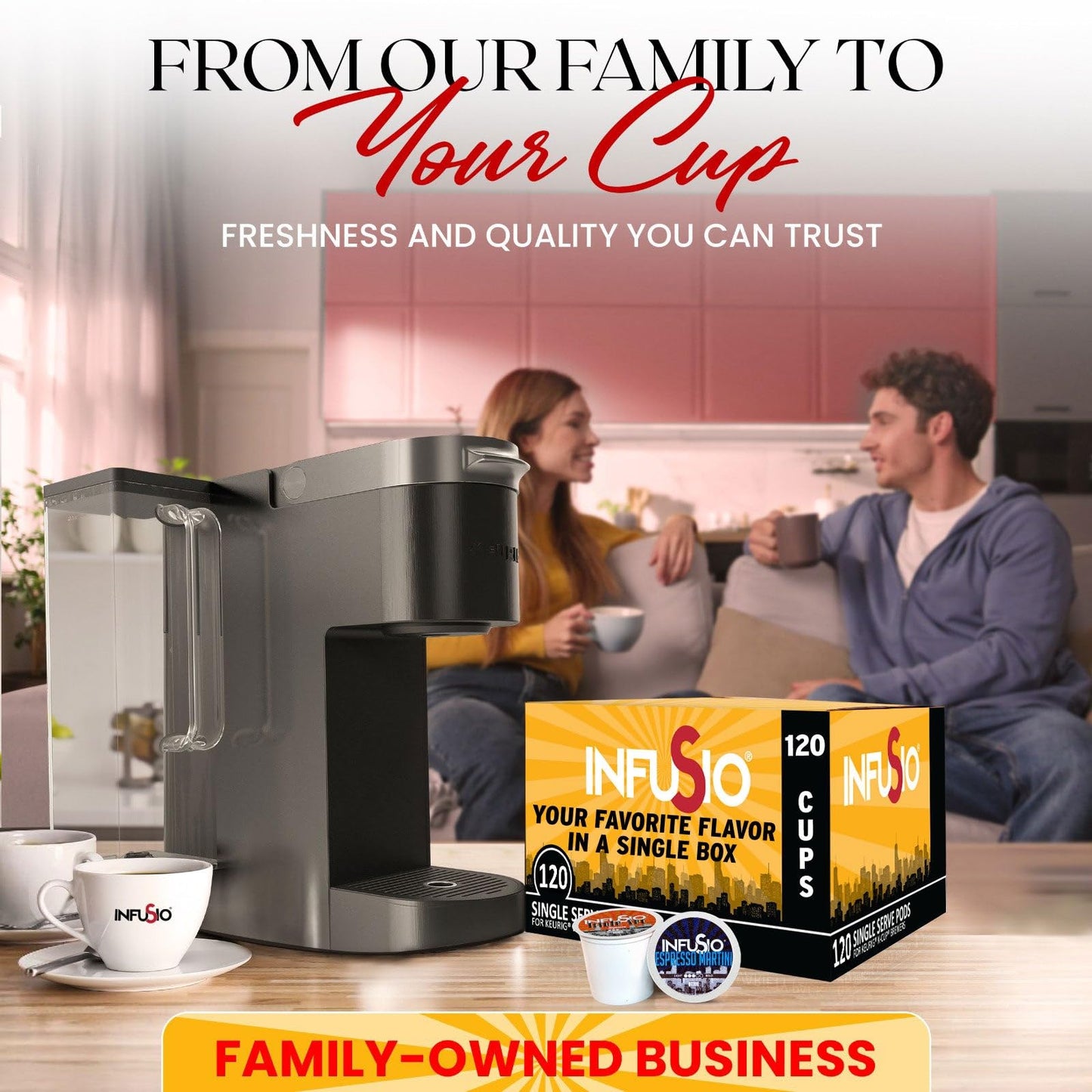InfuSio Flavored Coffee Pods Variety Pack - 120 Count Flavored Medium Roast, 12 Curated Blends Inspired by Classic Cocktails, Compatible with Keurig K cups 2.0 Brewer