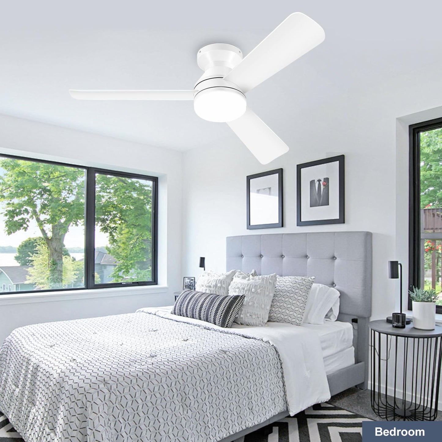 ZOEYON Ceiling Fans with Lights - 42 Inch Low Profile Ceiling Fan with Light and Remote Control, Reversible, 3CCT Dimmable, Noiseless, White Small Flush Mount Ceiling Fan for Bedroom Indoor/Outdoor