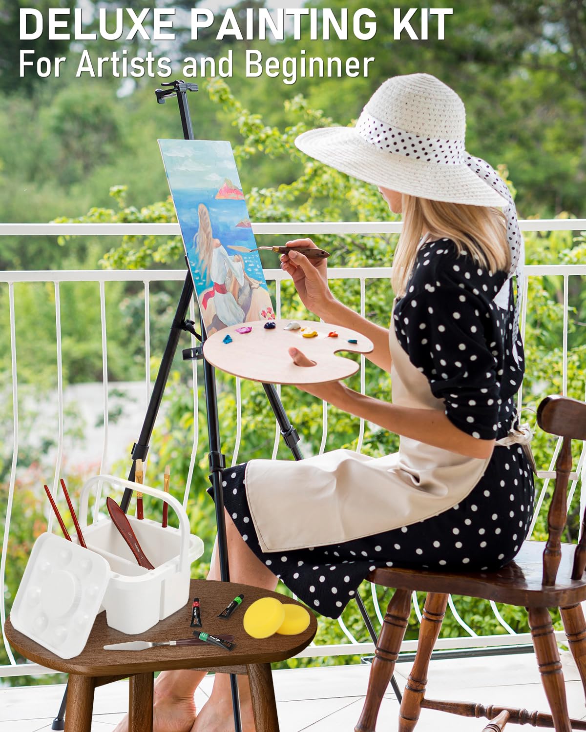 Nicpro 158PCS Deluxe Art Painting Kit with Metal and Solid Beech Wood Art Easel, Acrylic, Oil & Water Colour Paint Set, Paint Brushes, Canvas, Palette, Paper Pad, Professional Art Painting Supplies for Adults Artist