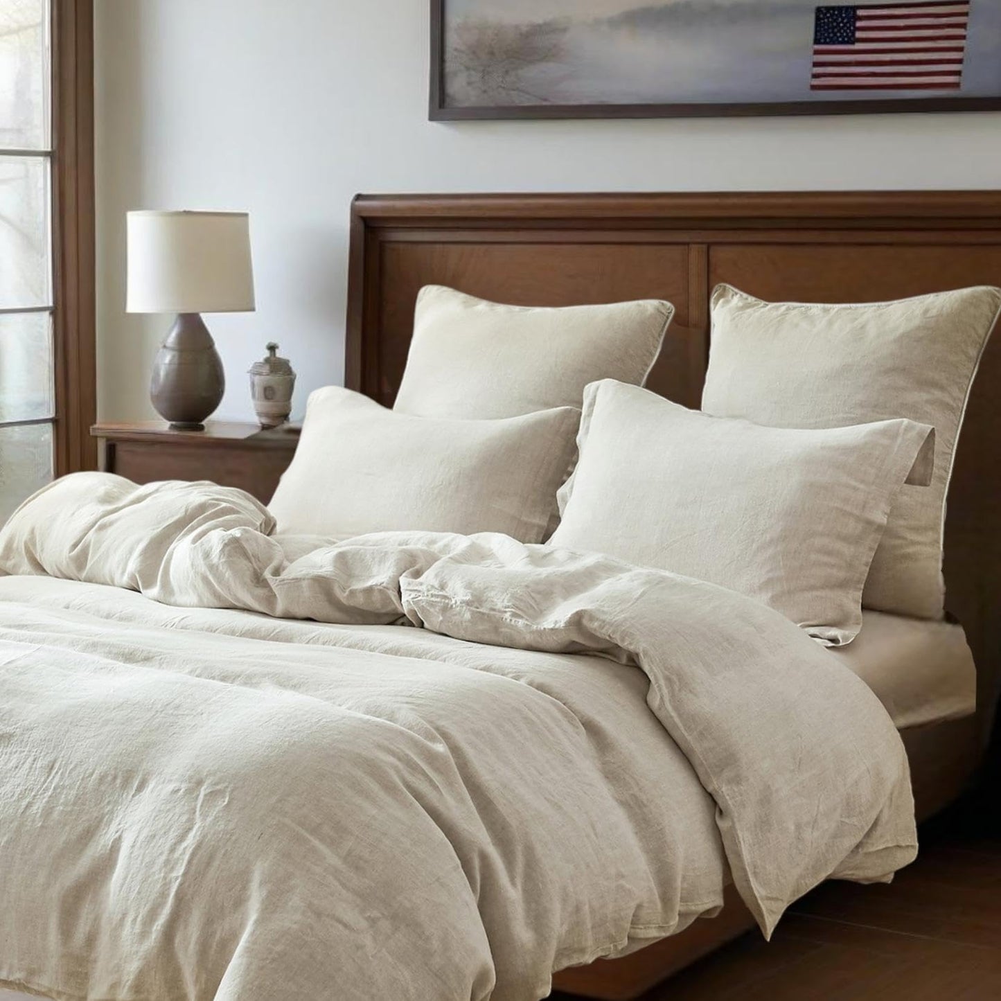 Simple&Opulence 100% Linen Duvet Cover Set, Natural French Flax Duvet Cover Twin Size, Breathable Soft Comfy Linen Bedding Comforter Cover with 1 Pillowcase (68"x86")