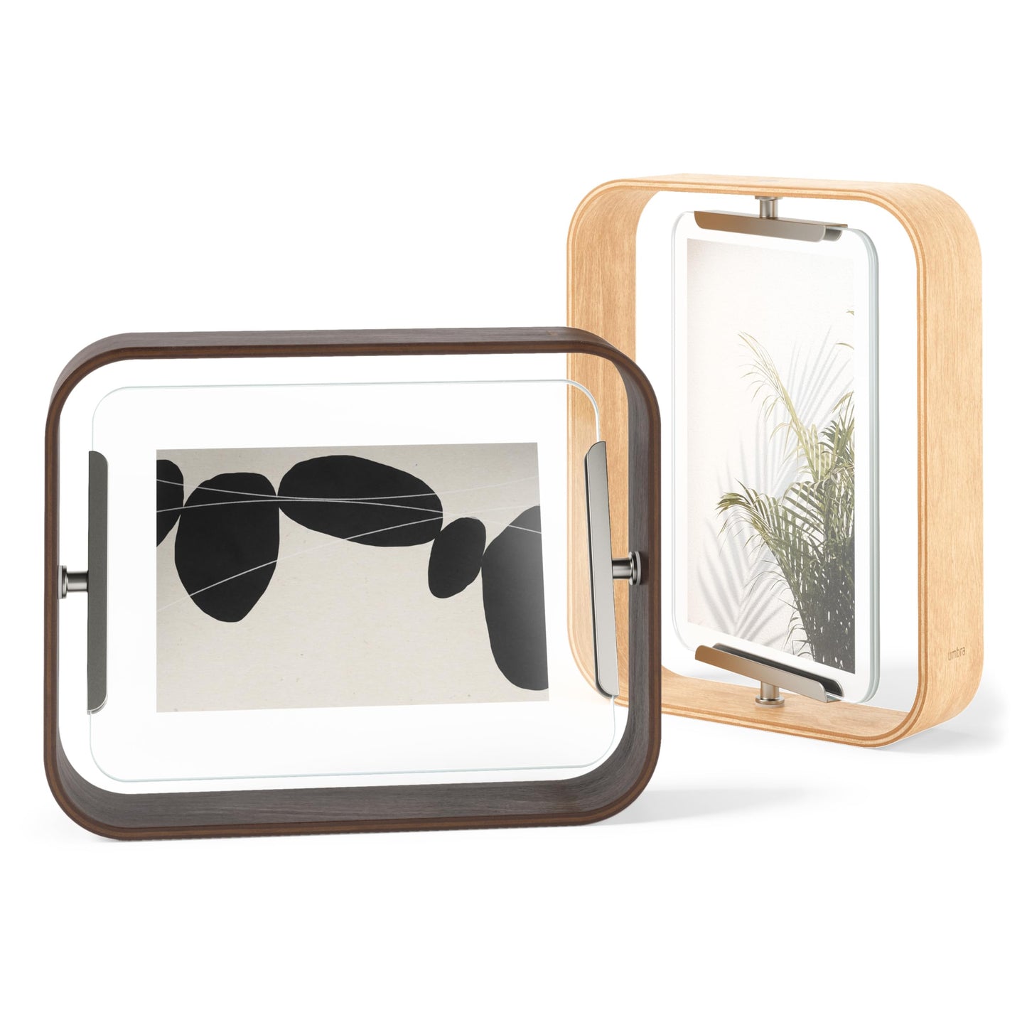 Umbra Bellwood 5x7 Desk Picture Frame with Bent Wood Trim and Two-Sided Rotating Display, Natural