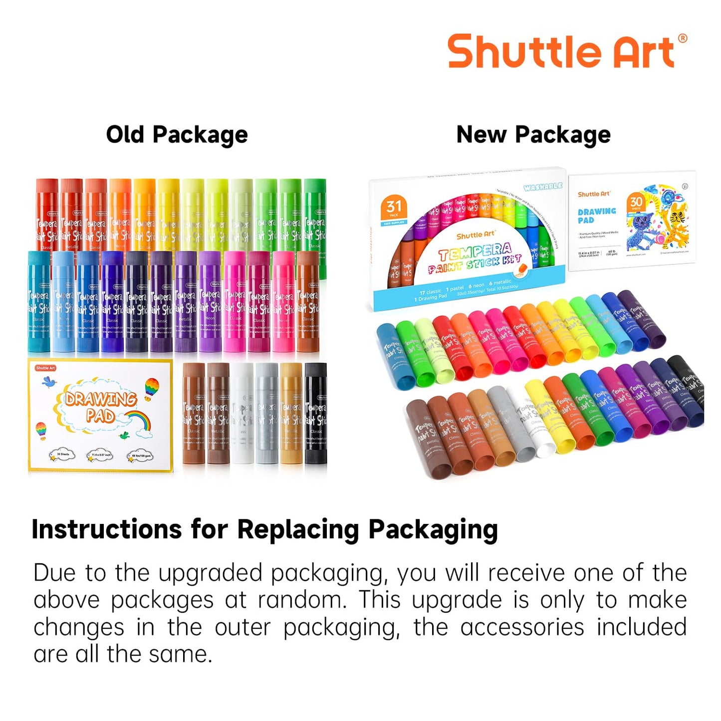 Tempera Paint Sticks, Shuttle Art 31 Pack Solid Tempera Paint Set, 30 Colors with 1 Drawing Pad for Kids, Washable, Super Quick Drying, Works Great on Paper Wood Glass Ceramic Canvas