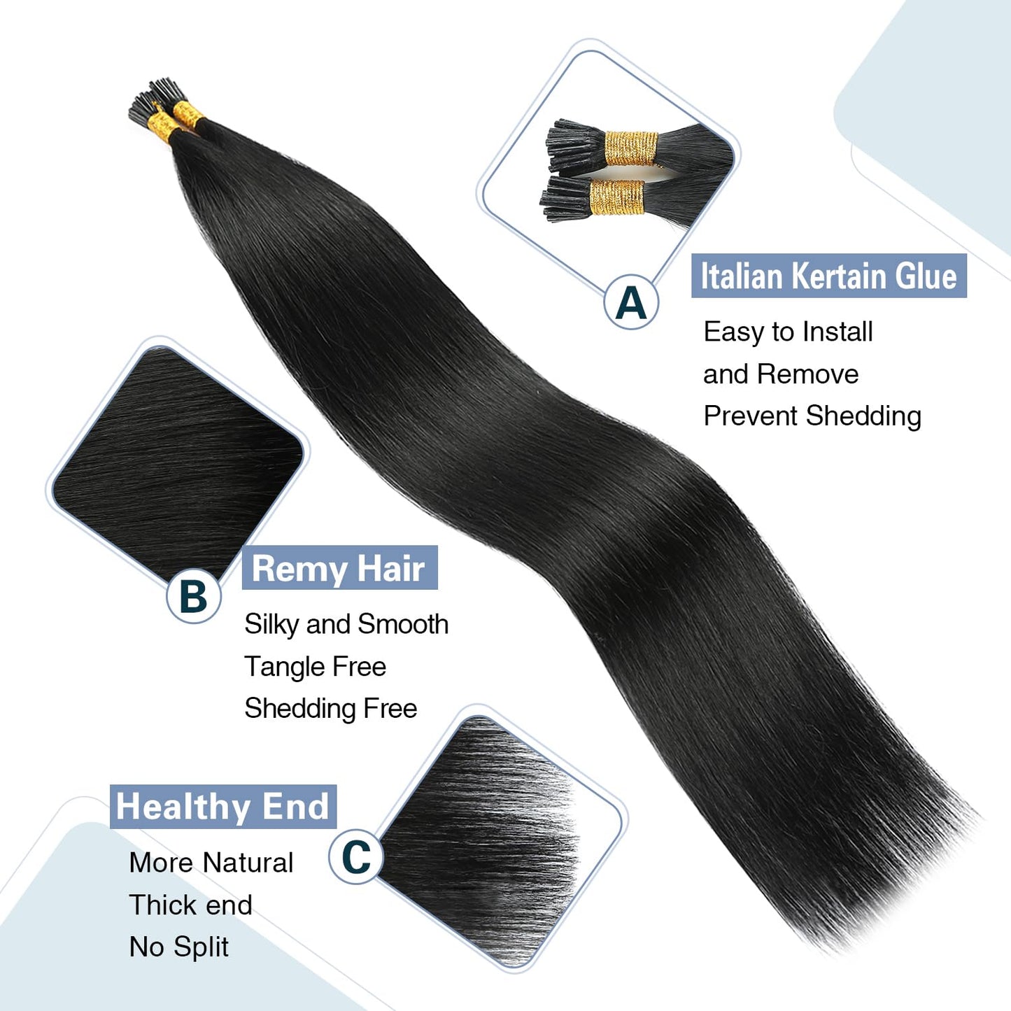 Sunya I Tip Hair Extensions Human Hair Black 24 Inch Itip Hair Extensions Human Hair Jet Black I Tip Hair Extensions Remy Itip Human Hair Extensions 50g/50Strands