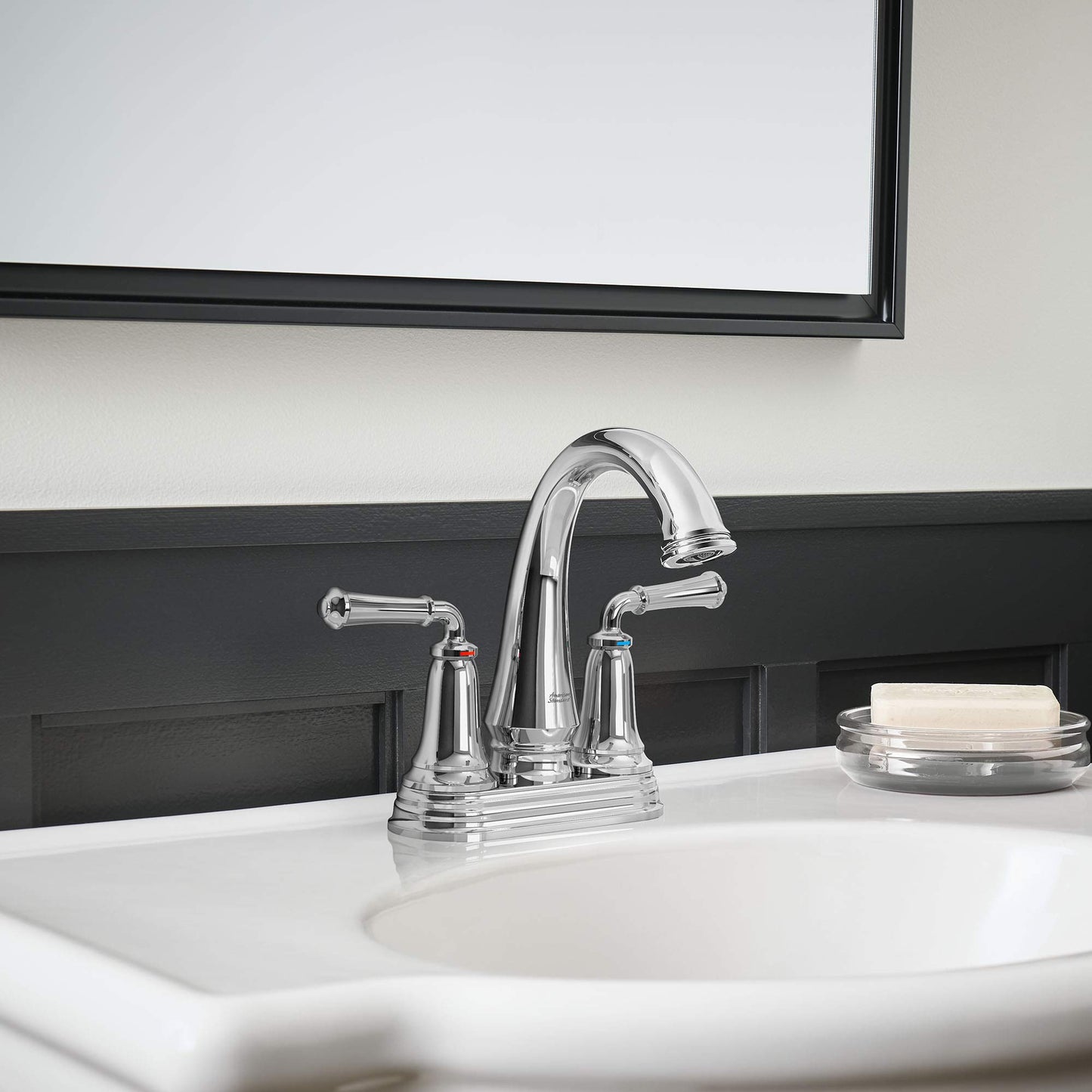 American Standard 7052214.002 Delancey 4-Inch Centerset Faucet with Red and Blue Indicators Polished Chrome