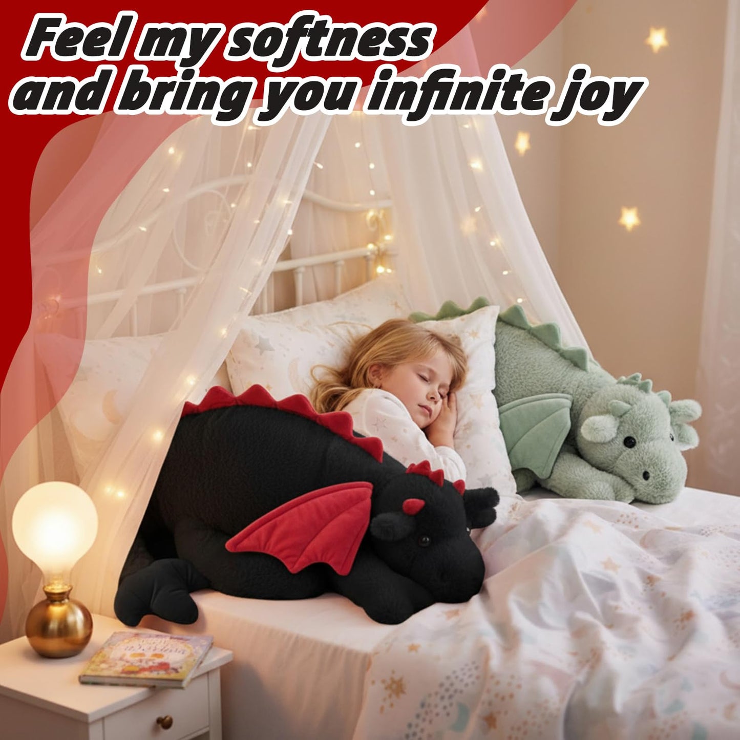 ARELUX Large 37in Cute Dragon Stuffed Animals Plush Toy Soft Black Pterosaur Plushie Giant Fuzzy Dinosaur Pillow Plushies with Wings Cuddly for Friends Family Member