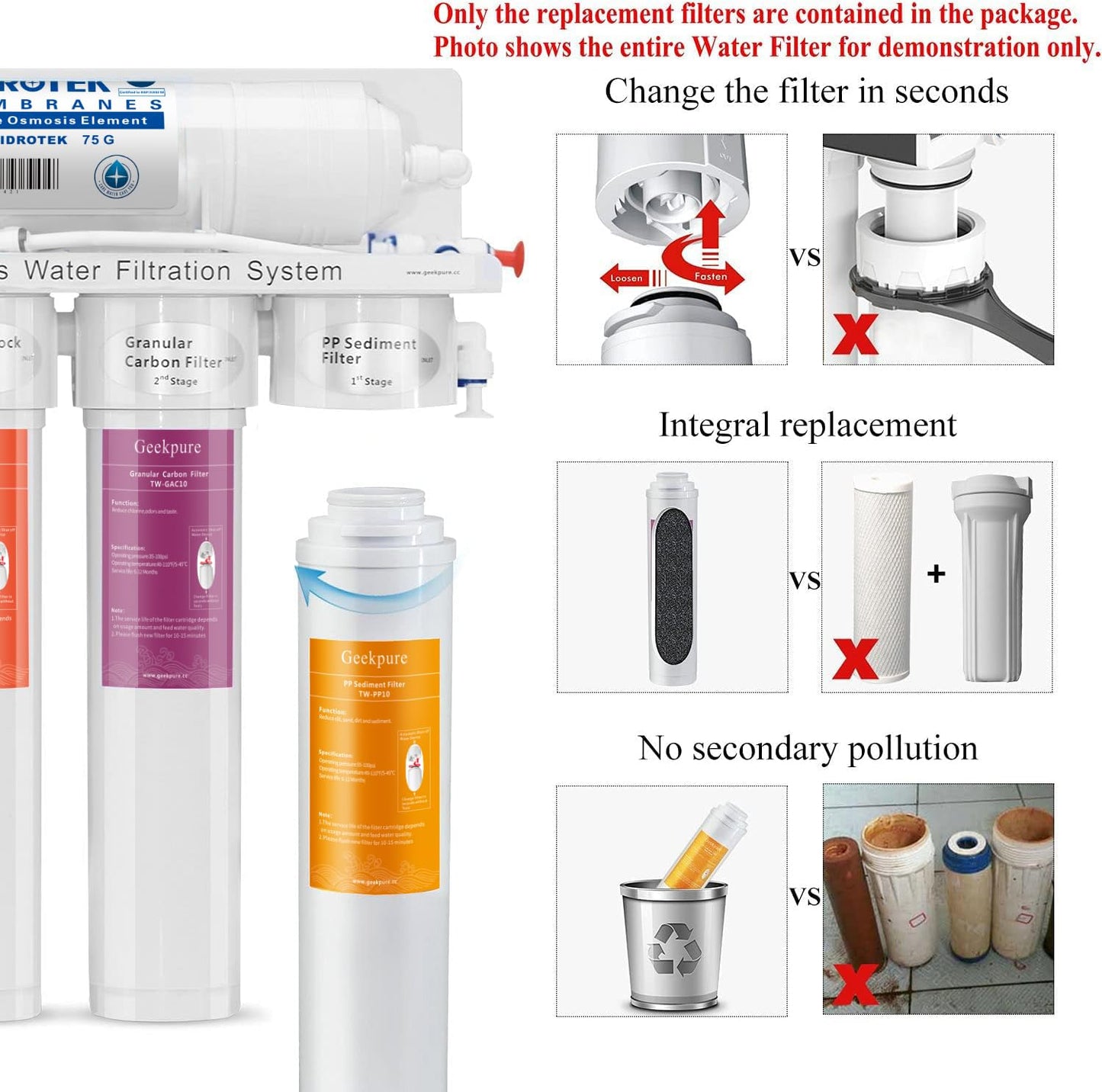 Geekpure Replacement Pre-Filters Set Twsit Quick Change Filters for RO-TW Series Reverse Osmosis System