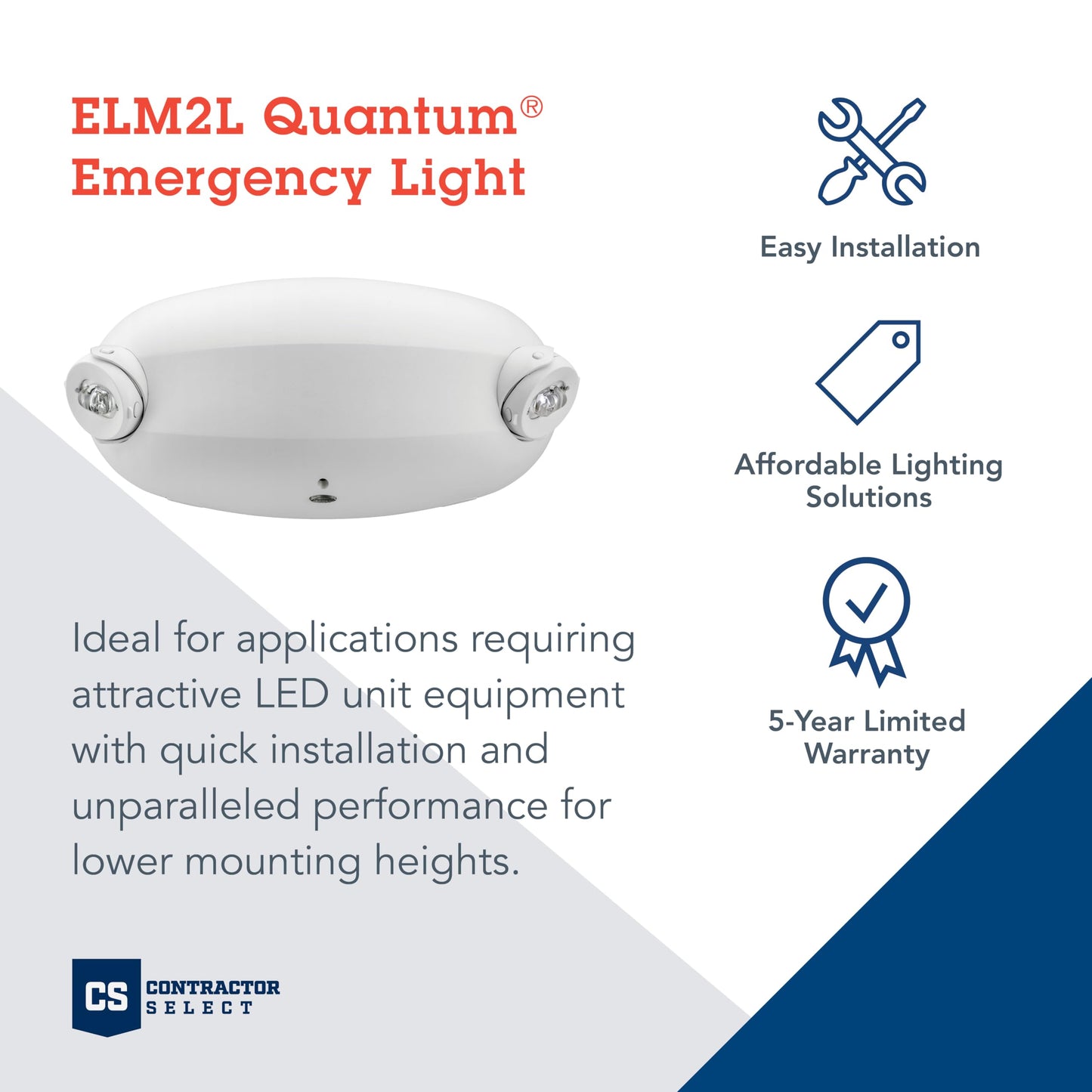 Lithonia Lighting Quantum LED Emergency Lights for Business, Aimable Emergency Light, Manual Testing, 220 Lumens, White (ELM2L M12)