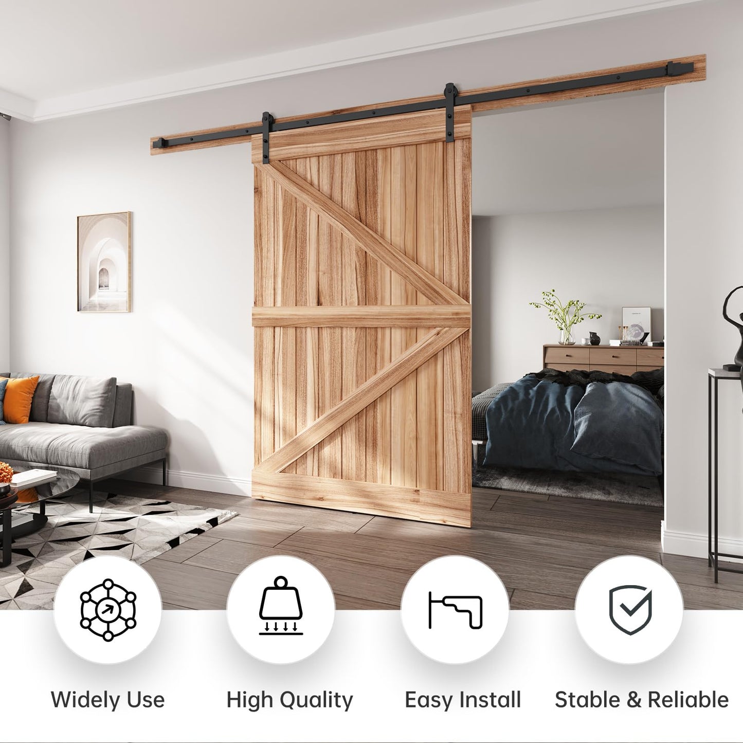 EaseLife 10 FT Heavy Duty Sliding Barn Door Hardware Track Kit,Straight Pulley,Slide Smoothly Quietly,Easy Install (10FT Track Kit for 60" Wide Single Door)