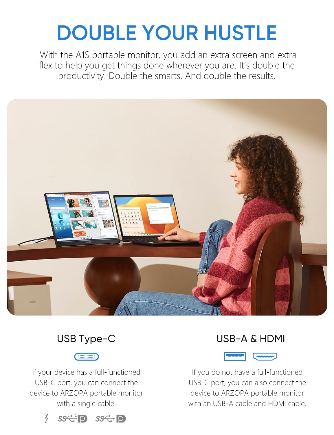 ARZOPA Portable Monitor Kickstand, 14.0" Ultra Slim Portable Laptop Monitor FHD 1080P External Display with Dual Speakers Second Screen for Laptop PC Phone Xbox PS4/5 Switch-A1S