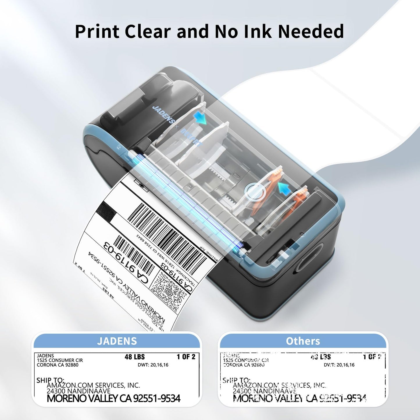 JADENS Bluetooth Thermal Label Printer, Wireless with Built-in Paper Bin
