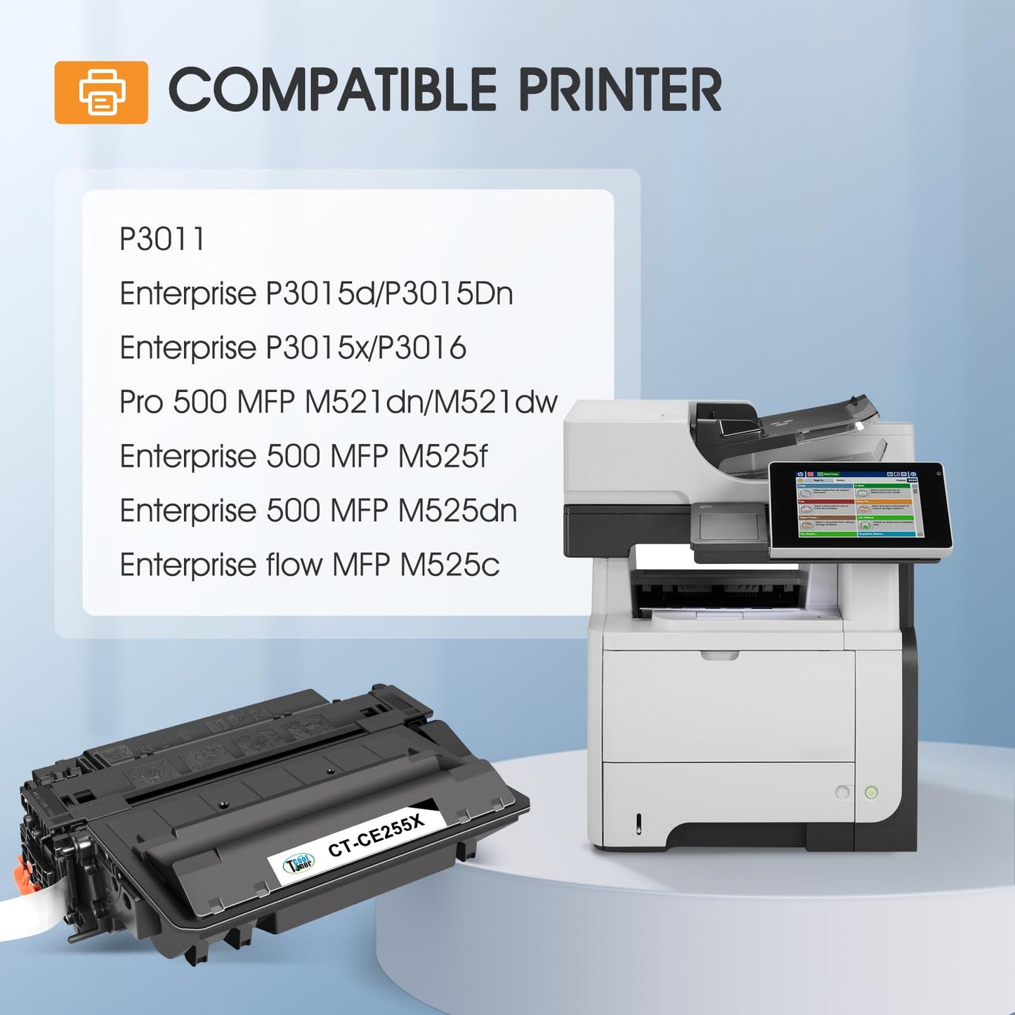 P3015 55X 55A Toner Cartridge Black 2-Pack Compatible Replacement for HP 55A 55X CE255X CE255A Black Toner for HP Laserjet P3015 P3015x P3015dn Pro 500 MFP M521dw M521dn M521 M525 Printer Ink