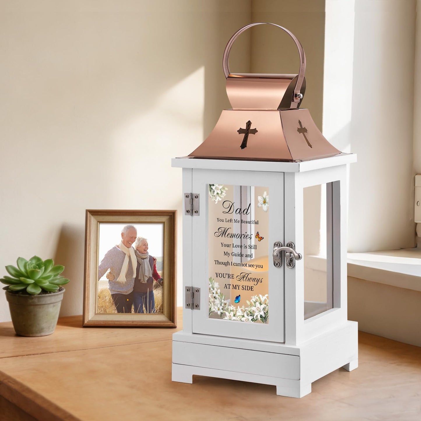 HugMemories Memorial Gifts for Loss of Dad, Memorial Lantern with Drawer for Keepsakes, Loss of Father Sympathy Gift, Bereavement Gifts in Memory of Dad