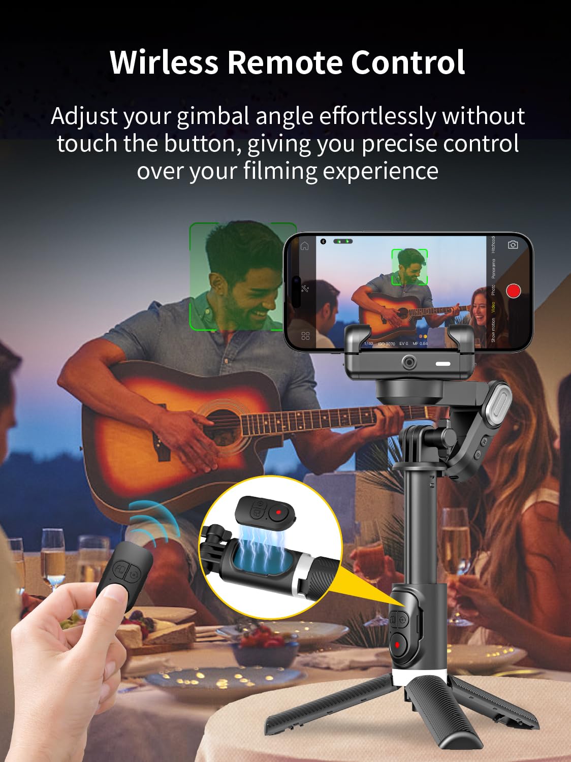 AOCHUAN Gimbal Stabilizer for Smartphone, 4 in 1 Phone Gimbal w/360° Rotation for iPhone/Andriod Sefie Stick Tripod w/Auto Face Tracking and Wireless Remote for TIK Tok YouTube Vlogging-M1 Pro Black