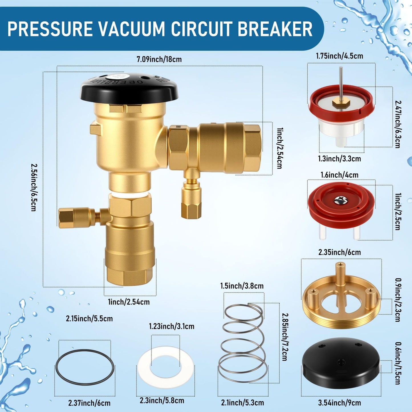 MorningRo 1-720A 1" 720A Pressure Vacuum Breaker Assembly with Breaker Repair Kit, Brass Valve Cover for Water Lines Max 400 PSI Backflow Preventer Maintain Plumbing System