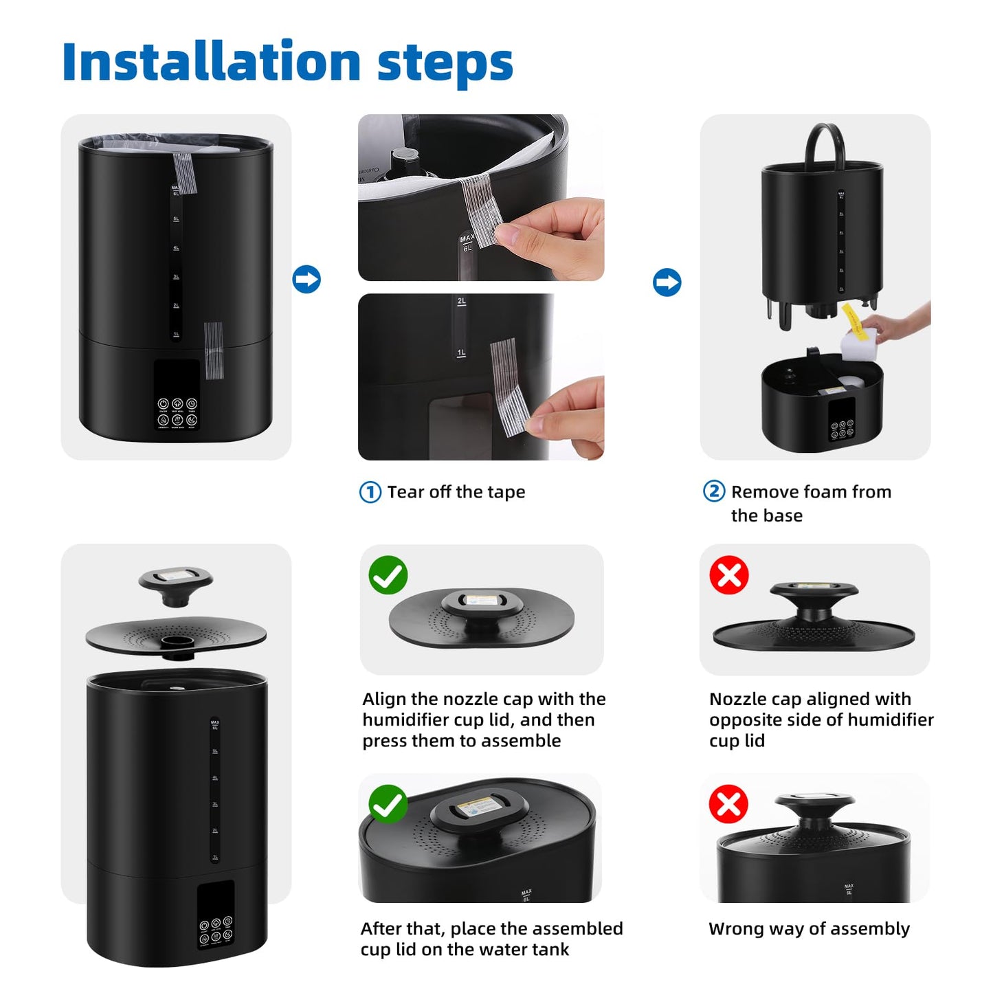 6L Humidifiers for Bedroom Large Room Home, Cool and Warm Humidifier for Plants Mist Top Fill Desk Humidifier Essential Oil Diffuser, Quiet Humidifiers with Adjustable Mist,360°Nozzle-Black
