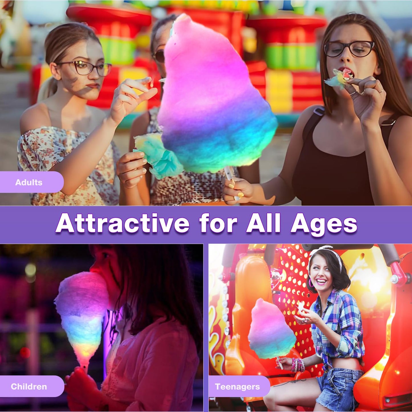 100 Pcs LED Cotton Candy Cones - Glowing Cotton Candy Sticks for Parties - Reusable & Waterproof Cotton Candy Holders - Vibrant Colors for Christmas, Birthdays & Events